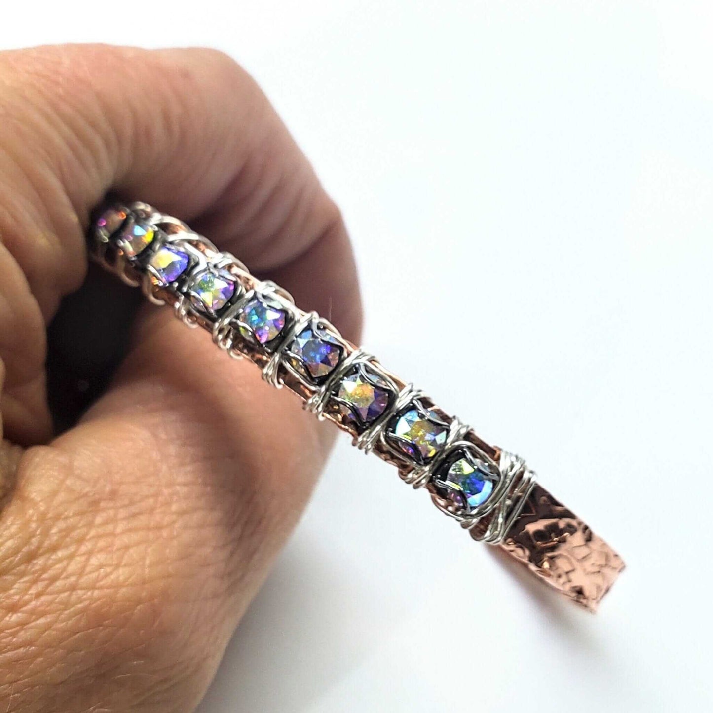 Handmade Rhinestone Wrapped Hammered Texture Crystal Bling Bangles Alexa Martha