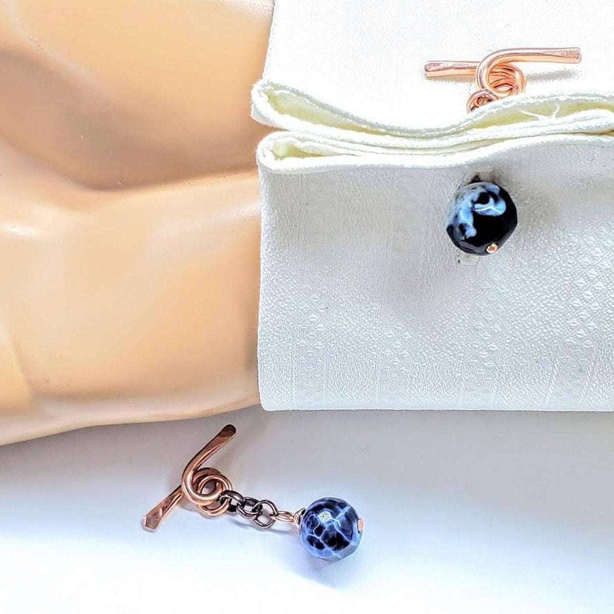 Handmade Hammer Sculpted Copper Child Abuse Prevention Awareness Chain Cufflinks