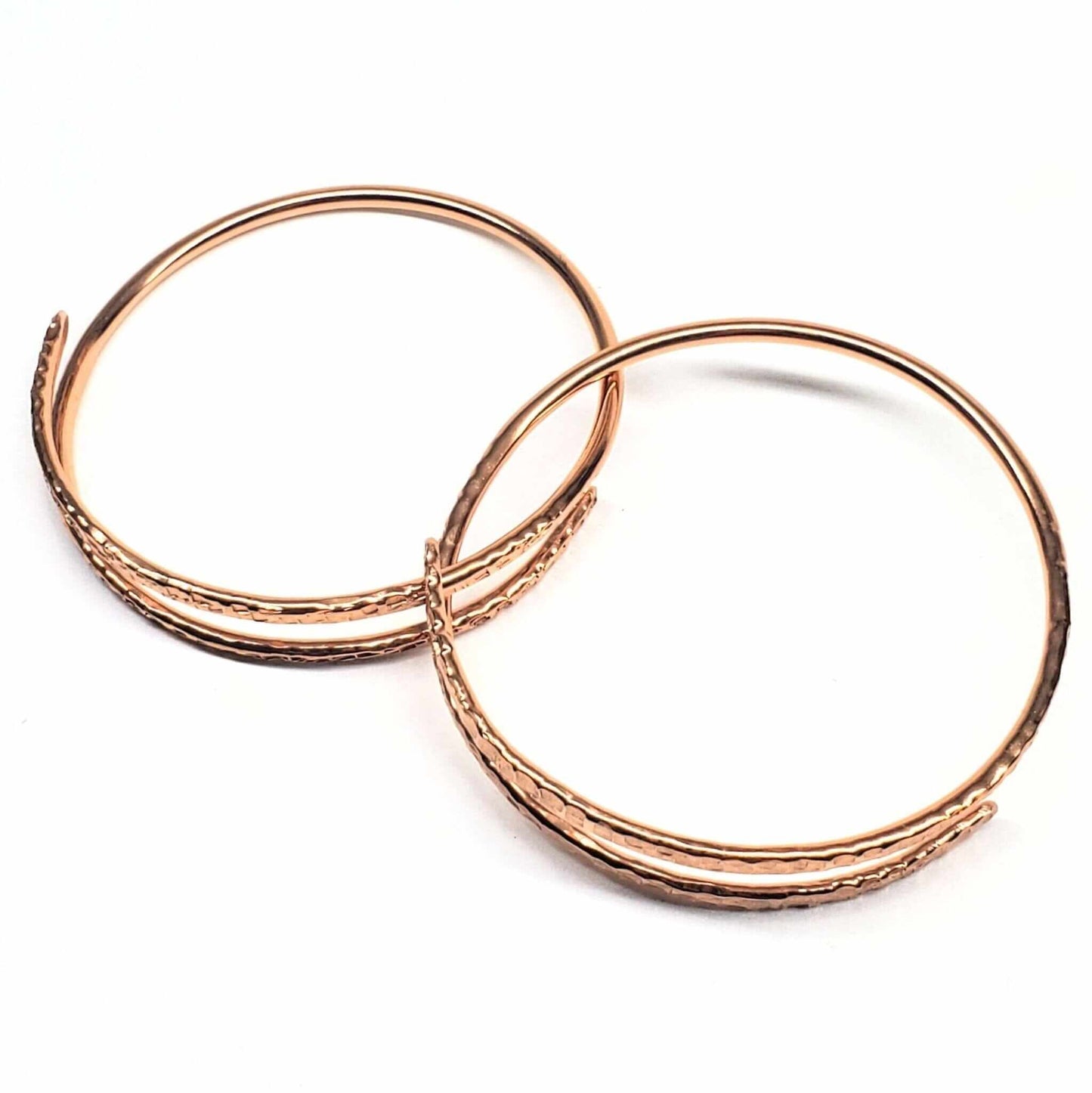 Handmade Hammer Textured Copper Bangle Set 2 Piece Interlocking Full Overlap