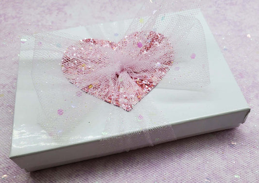 Handmade Lace Ribbon Pink Sparkly Heart Box White Lacquered