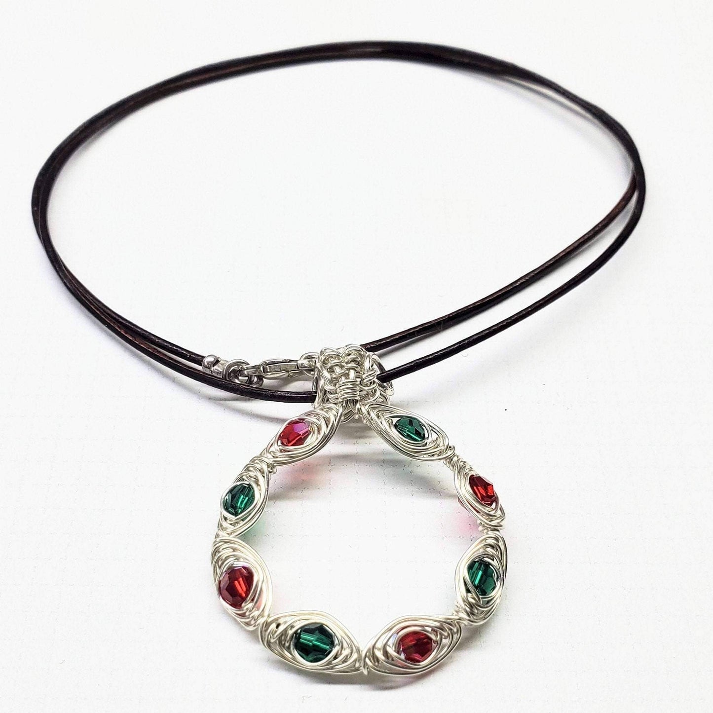 Red Green Crystal Holiday Wreath Necklace Handmade Limited Edition Alexa Martha Designs