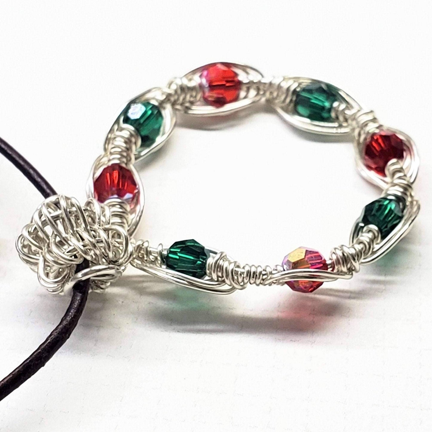 Red Green Crystal Holiday Wreath Necklace Handmade Limited Edition Alexa Martha Designs