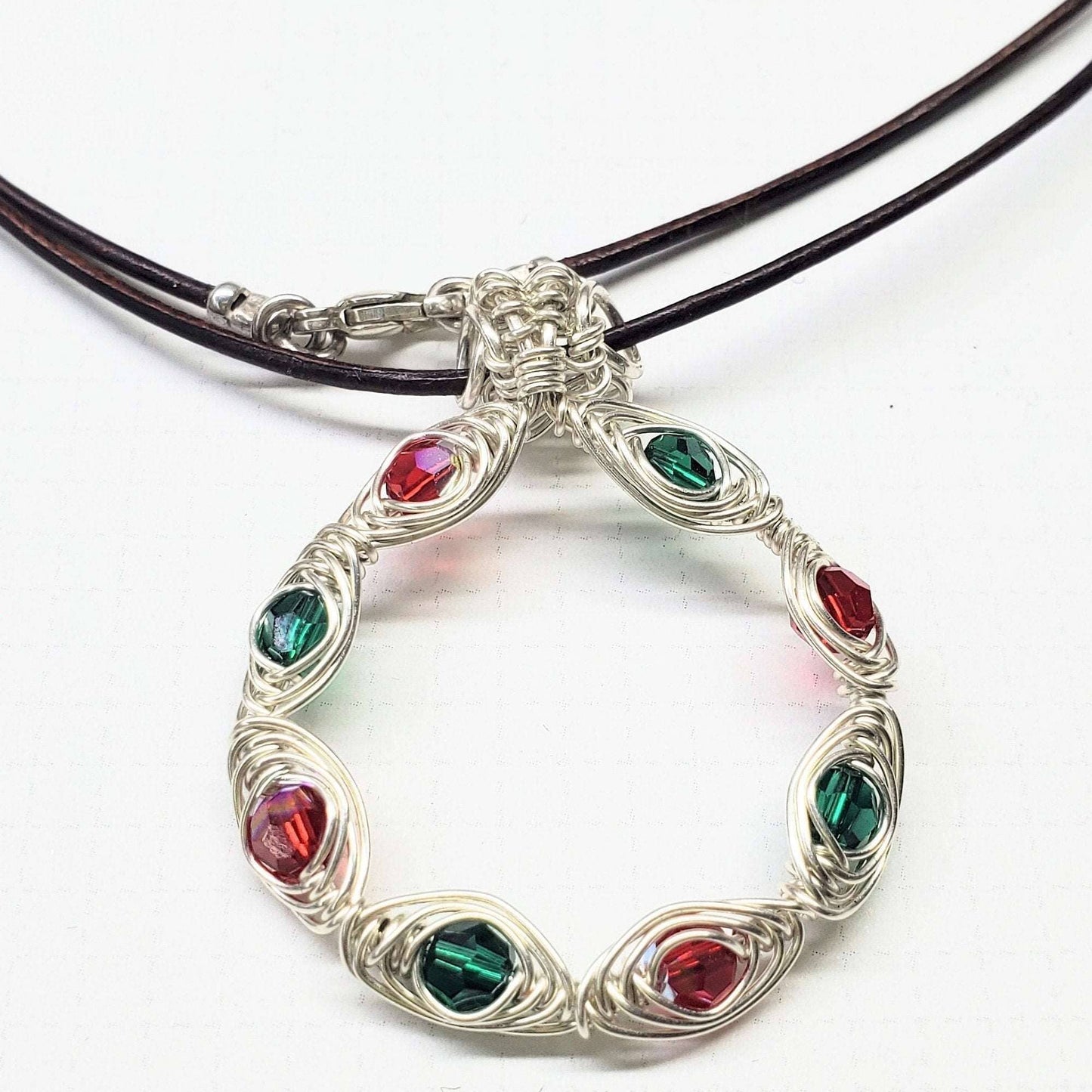 Red Green Crystal Holiday Wreath Necklace Handmade Limited Edition Alexa Martha Designs