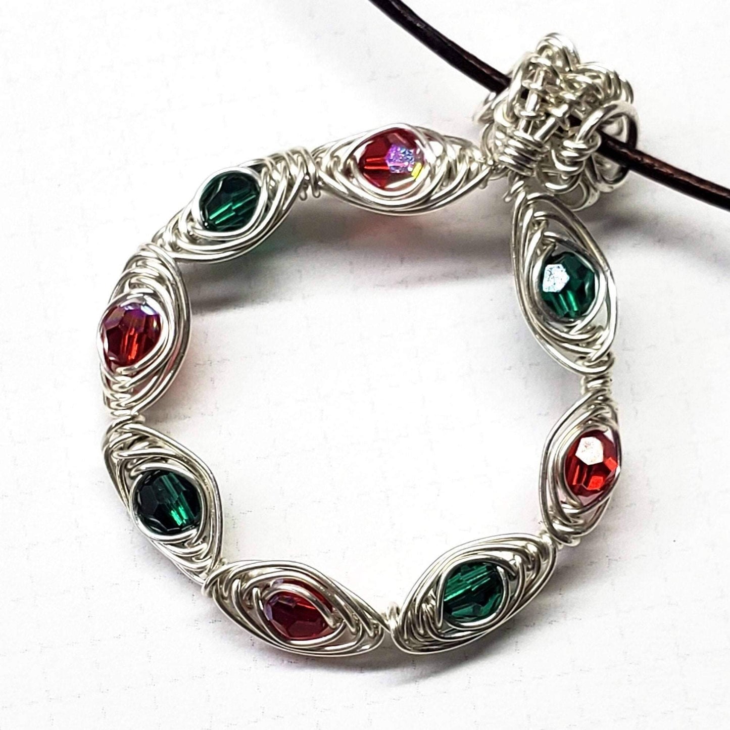 Red Green Crystal Holiday Wreath Necklace Handmade Limited Edition Alexa Martha Designs