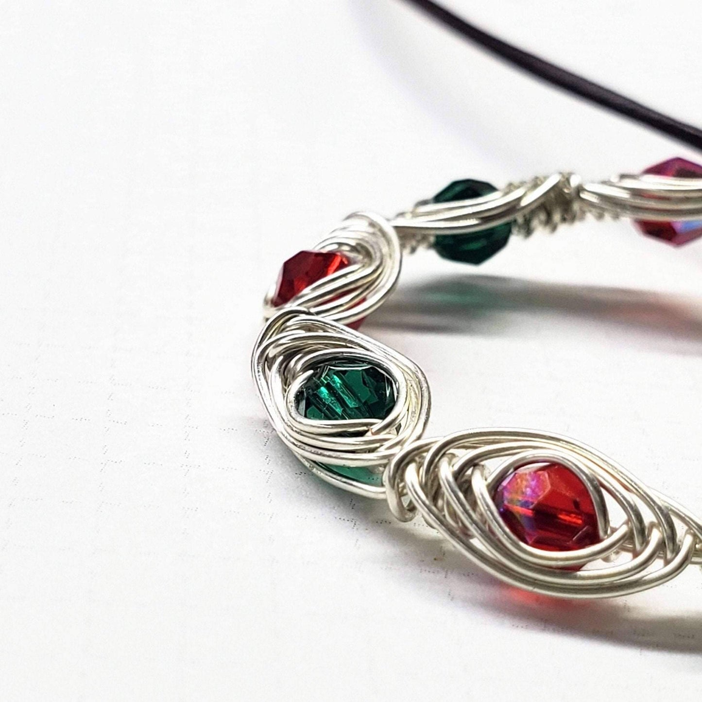 Red Green Crystal Holiday Wreath Necklace Handmade Limited Edition Alexa Martha Designs