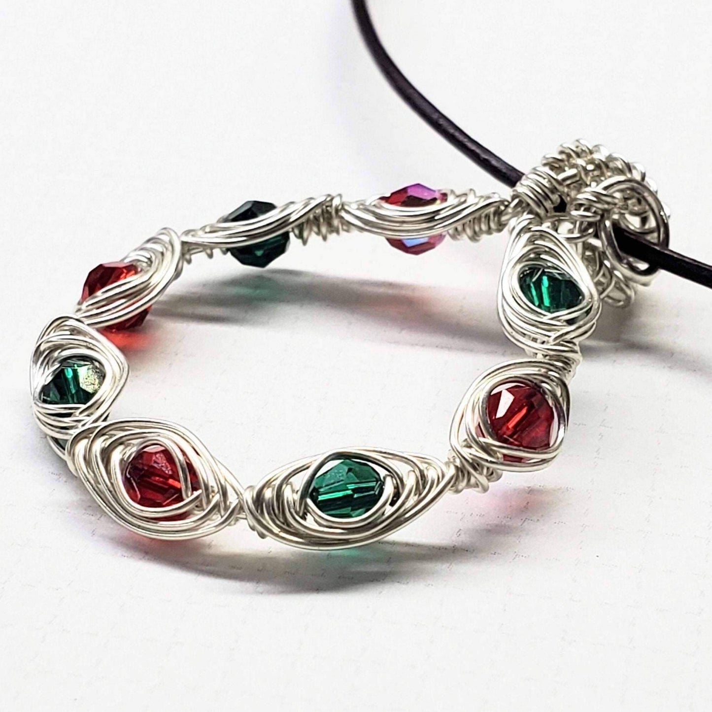Red Green Crystal Holiday Wreath Necklace Handmade Limited Edition Alexa Martha Designs