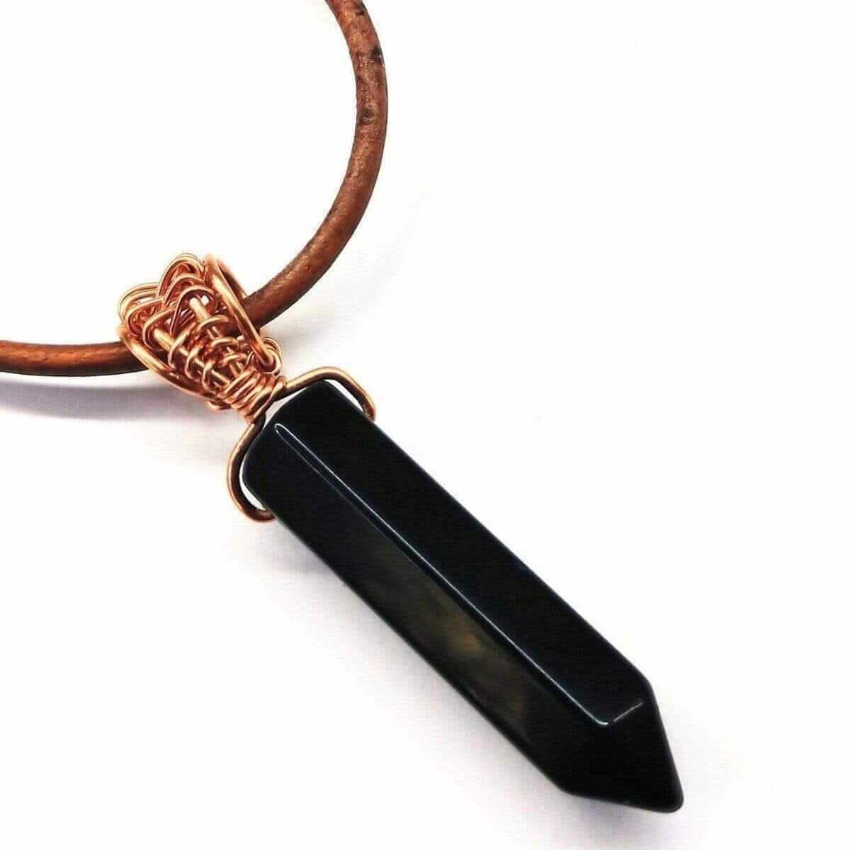 Pointed Gemstone Crystal Rustic Wire Wrapped Leather Necklace Handmade Men's Alexa Martha Designs