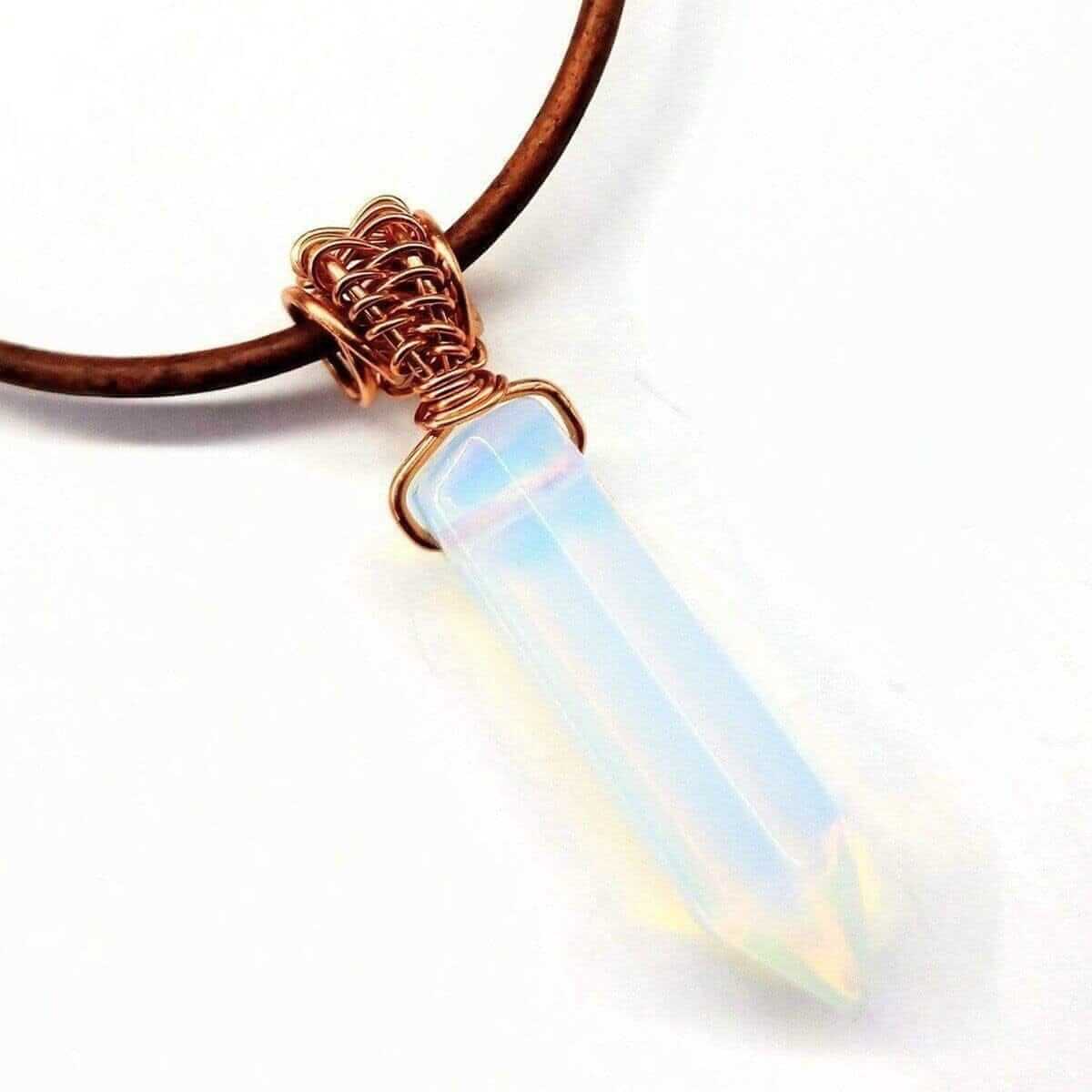 Pointed Gemstone Crystal Rustic Wire Wrapped Leather Necklace Handmade Men's Alexa Martha Designs