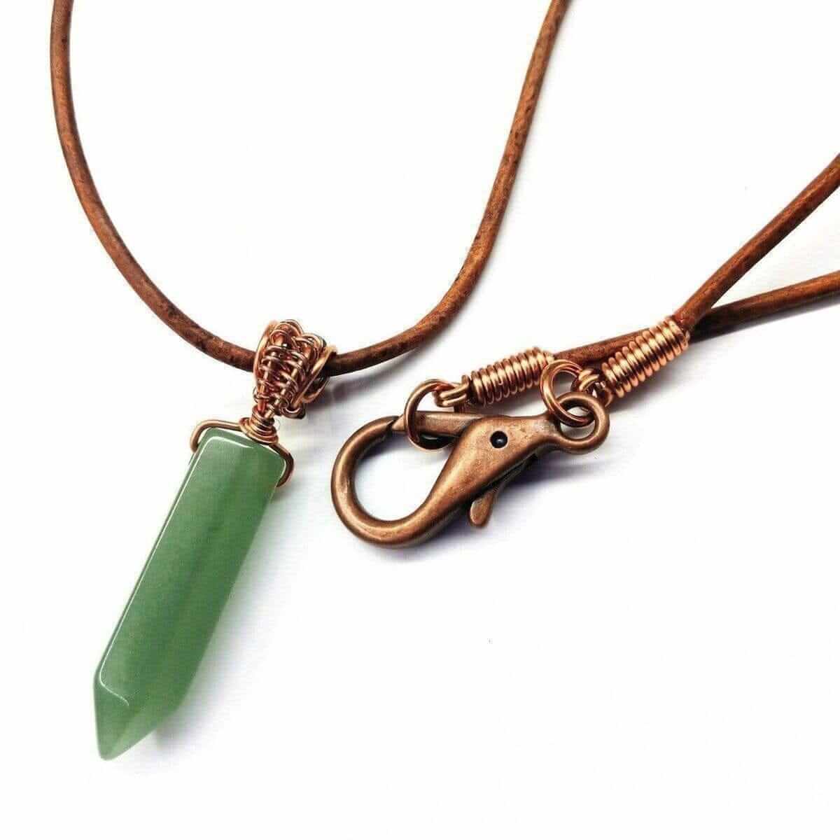 Pointed Gemstone Crystal Rustic Wire Wrapped Leather Necklace Handmade Men's Alexa Martha Designs