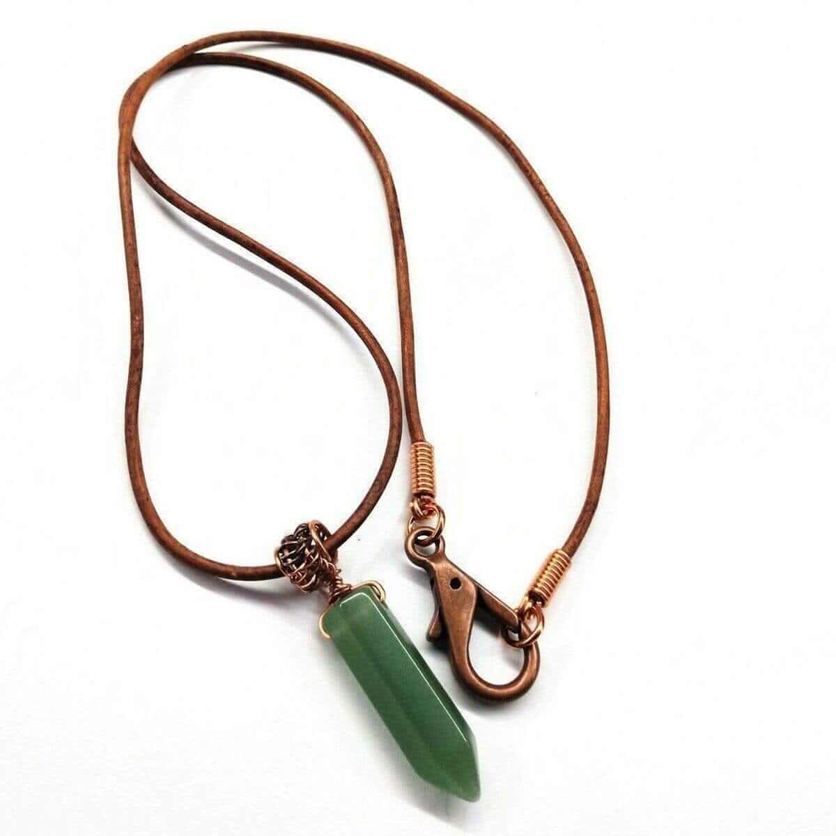 Pointed Gemstone Crystal Rustic Wire Wrapped Leather Necklace Handmade Men's Alexa Martha Designs