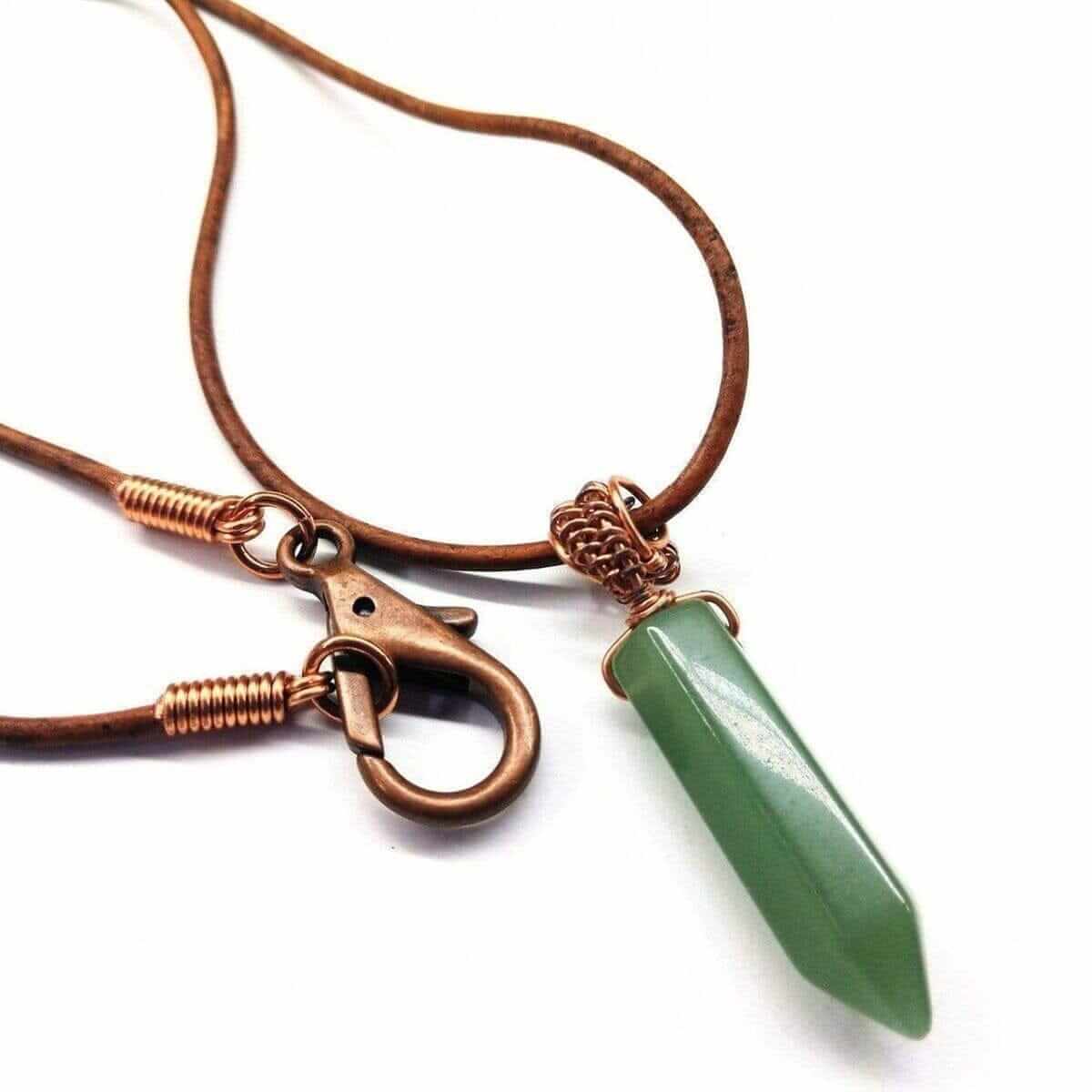 Pointed Gemstone Crystal Rustic Wire Wrapped Leather Necklace Handmade Men's Alexa Martha Designs