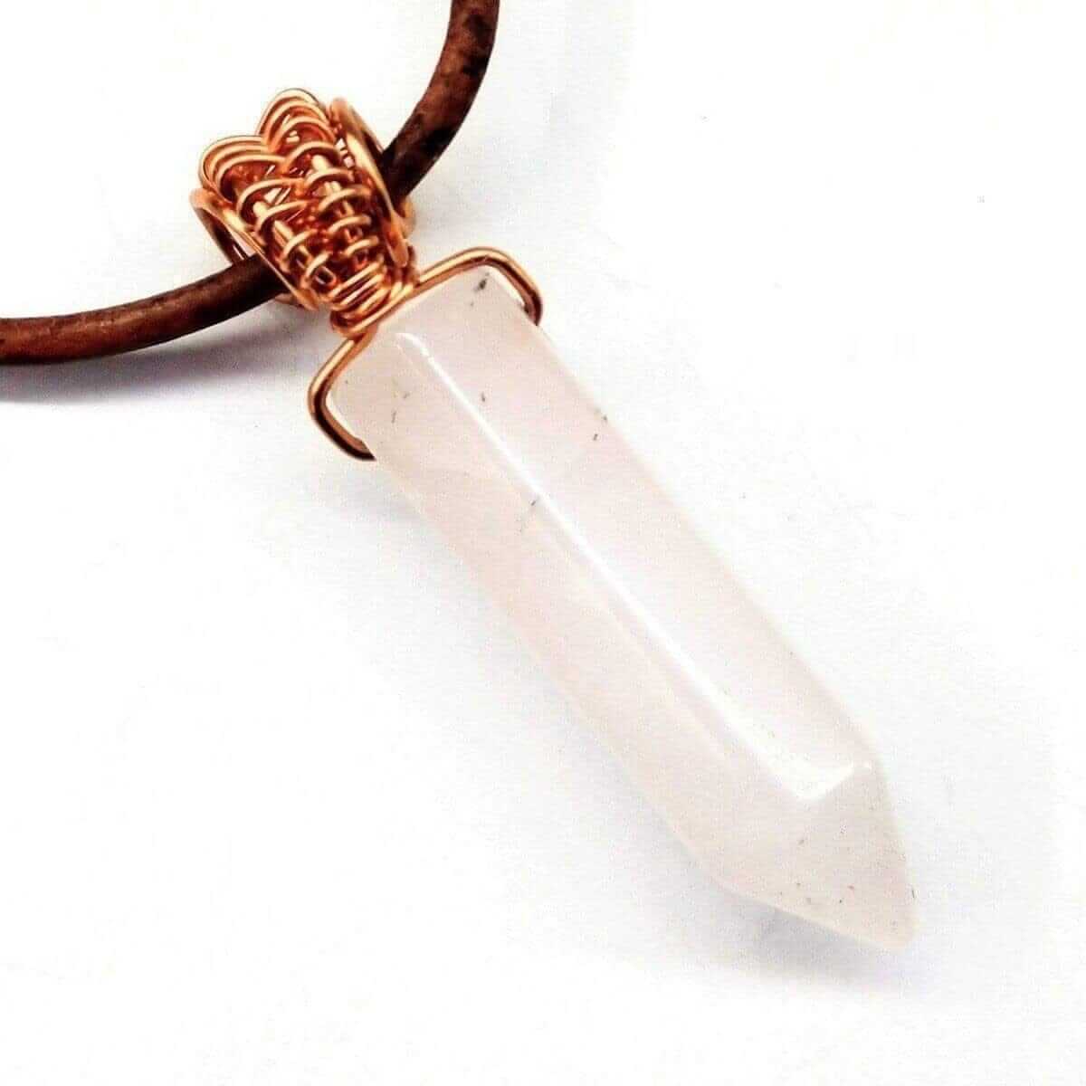 Pointed Gemstone Crystal Rustic Wire Wrapped Leather Necklace Handmade Men's Alexa Martha Designs