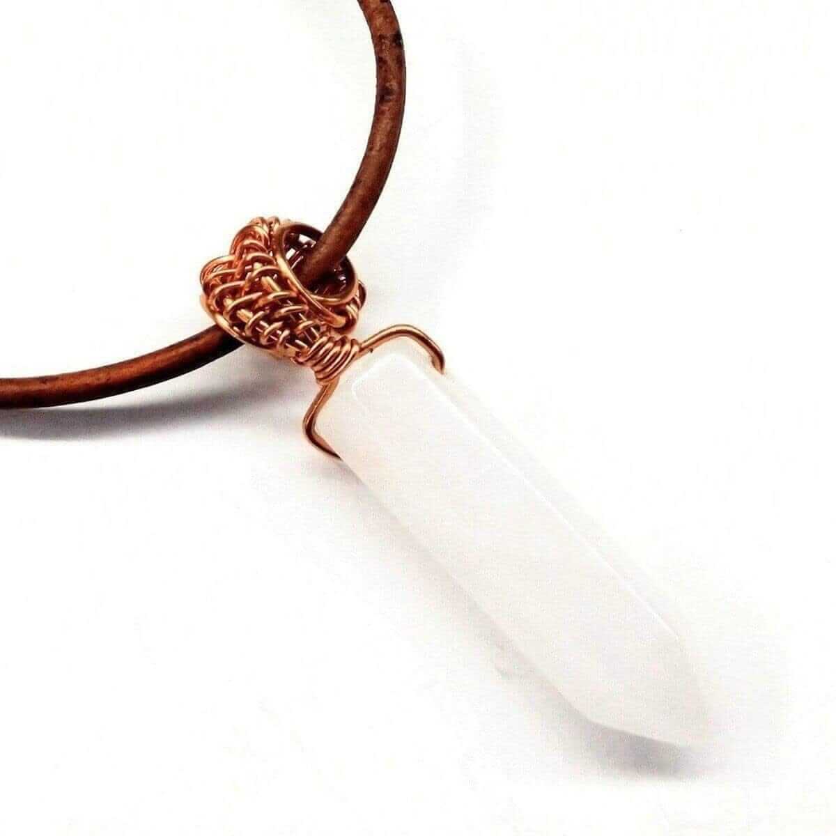 Pointed Gemstone Crystal Rustic Wire Wrapped Leather Necklace Handmade Men's Alexa Martha Designs