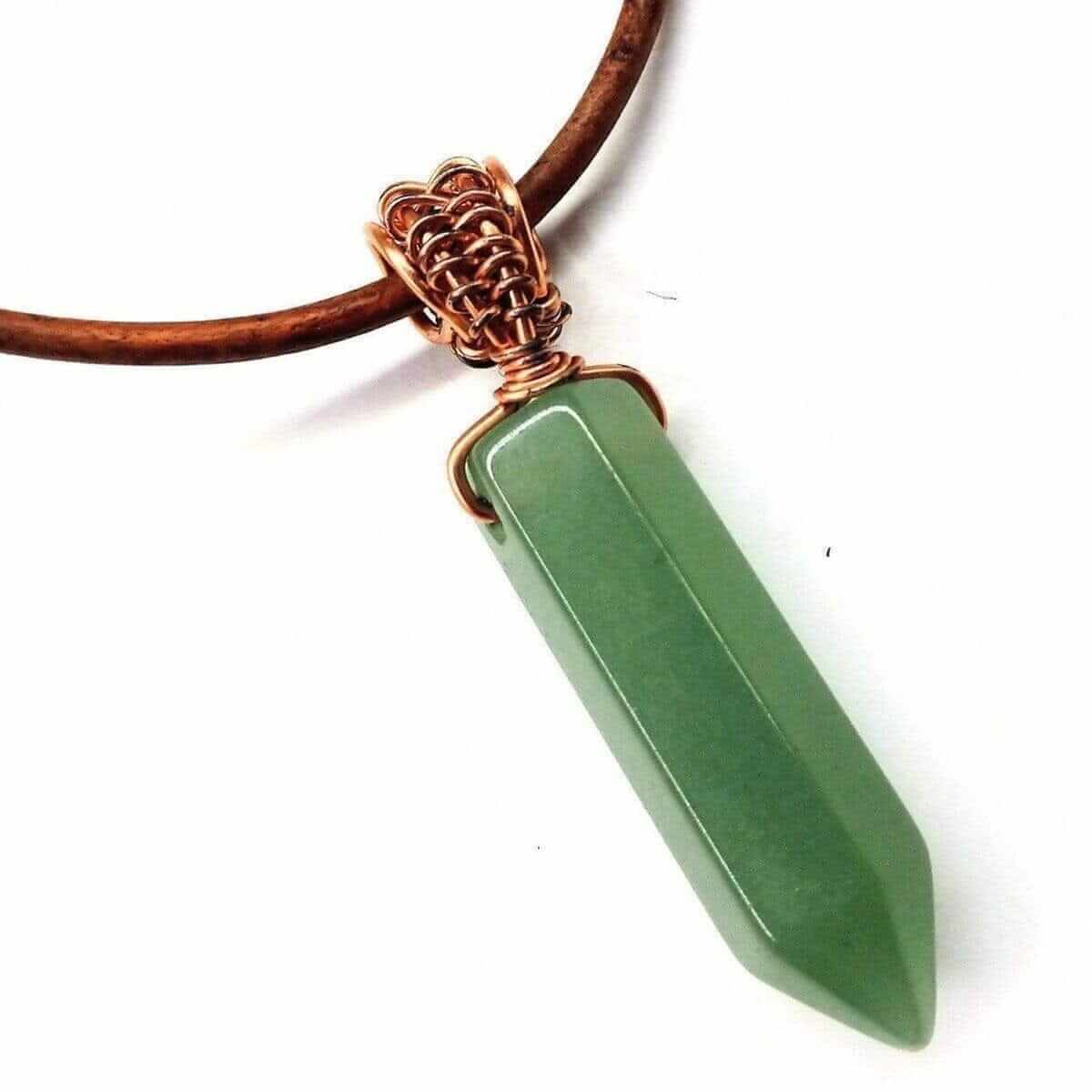 Pointed Gemstone Crystal Rustic Wire Wrapped Leather Necklace Handmade Men's Alexa Martha Designs