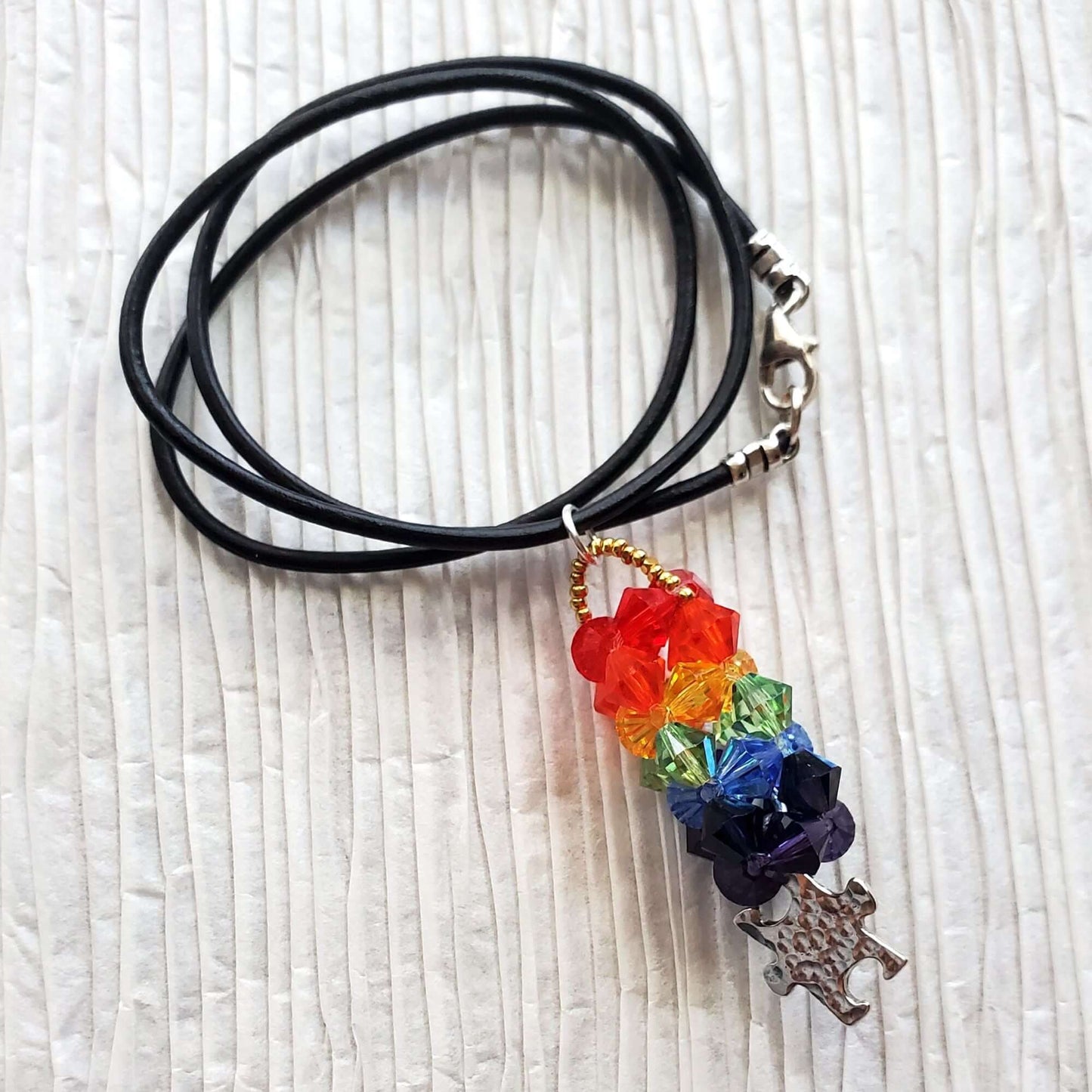 Rainbow Crystals Handmade Pillar Necklace for Autism Awareness Alexa Martha