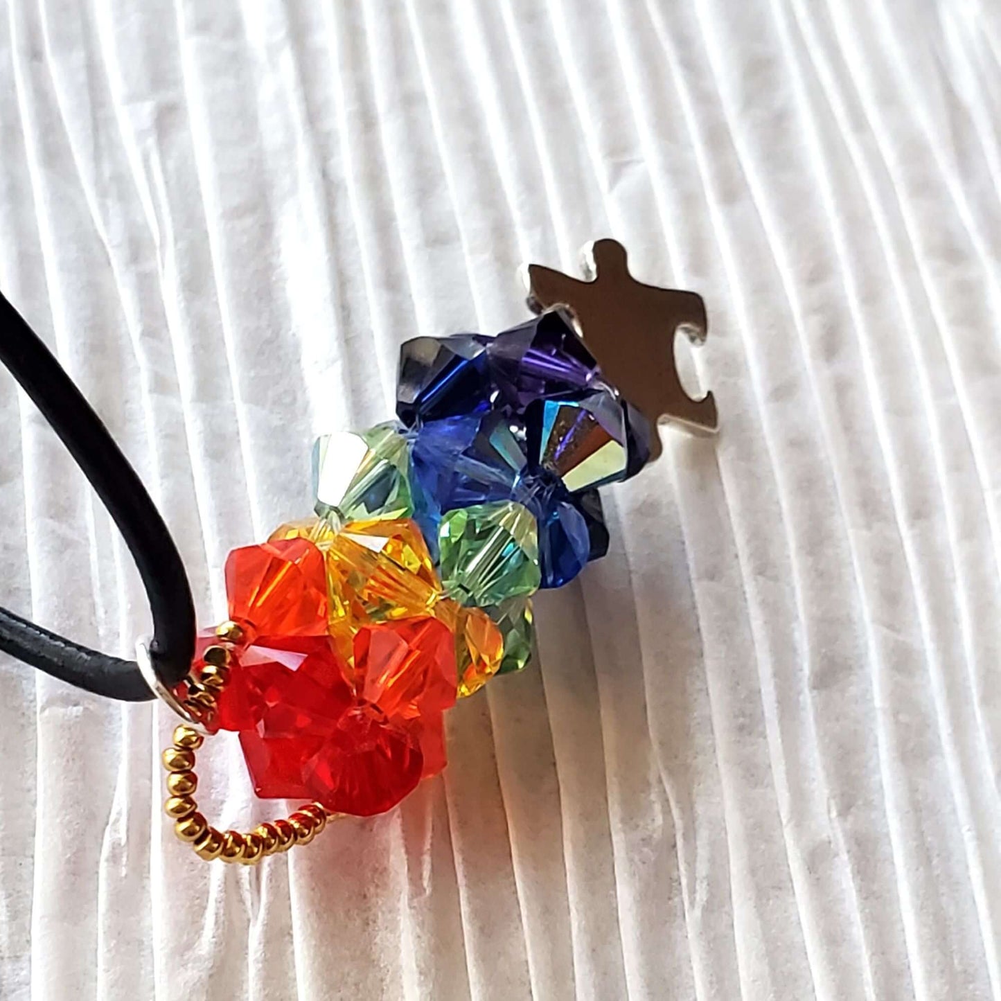 Rainbow Crystals Handmade Pillar Necklace for Autism Awareness Alexa Martha