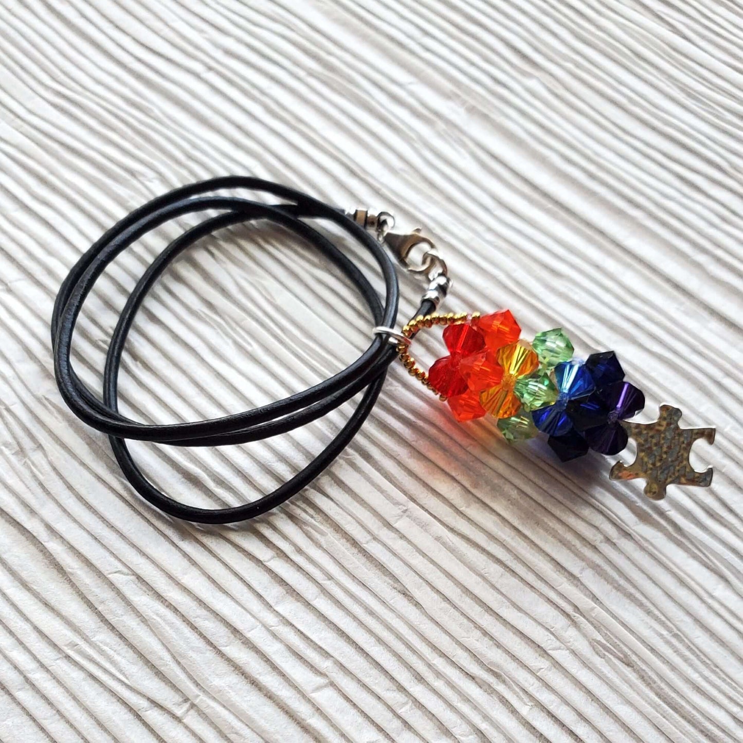 Rainbow Crystals Handmade Pillar Necklace for Autism Awareness Alexa Martha