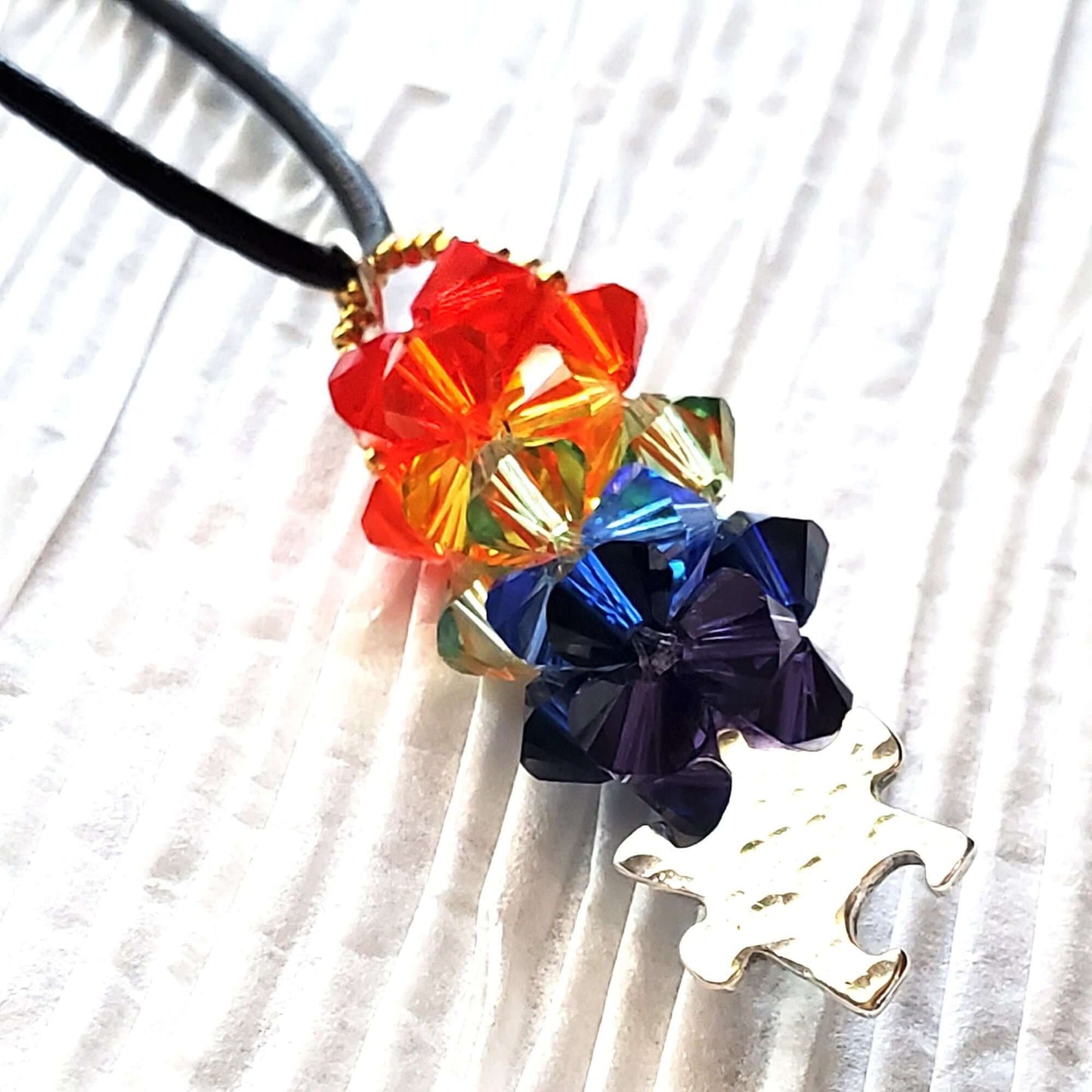 Rainbow Crystals Handmade Pillar Necklace for Autism Awareness Alexa Martha
