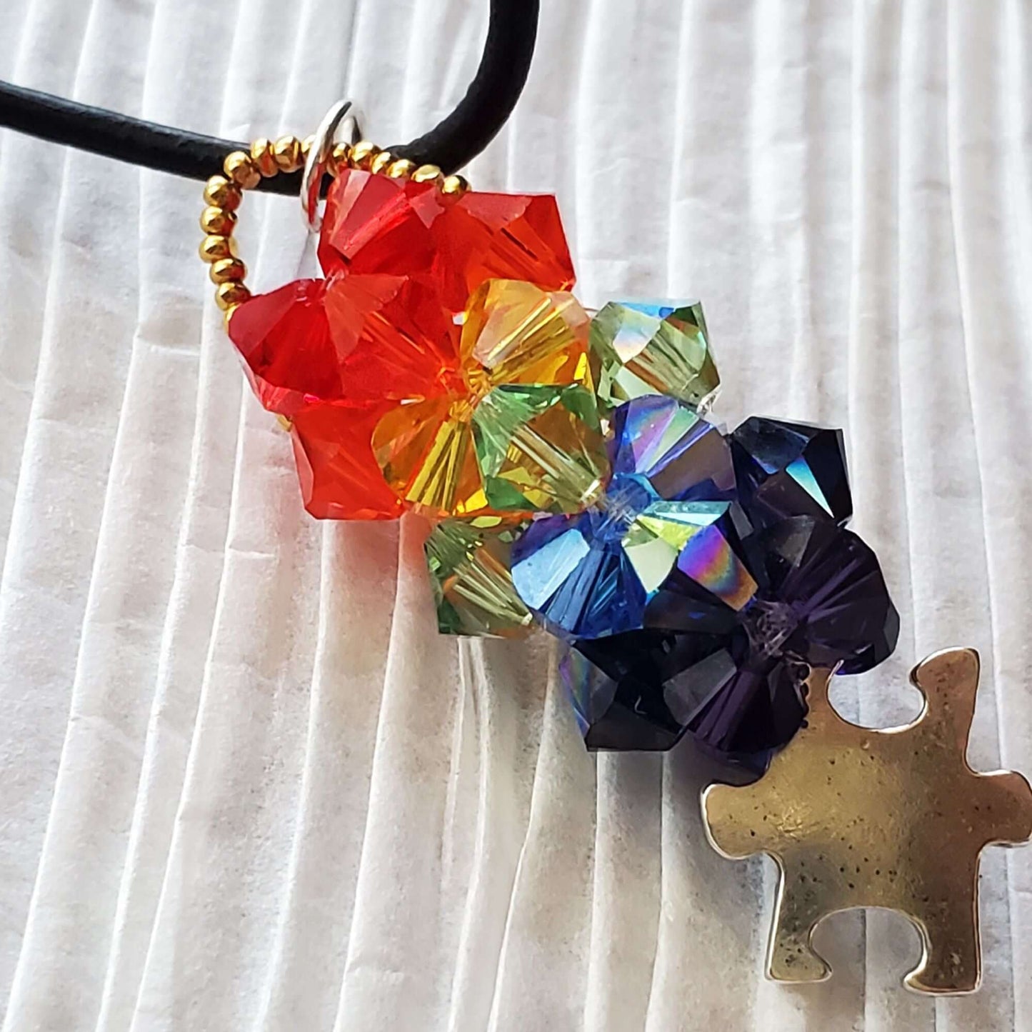 Rainbow Crystals Handmade Pillar Necklace for Autism Awareness Alexa Martha