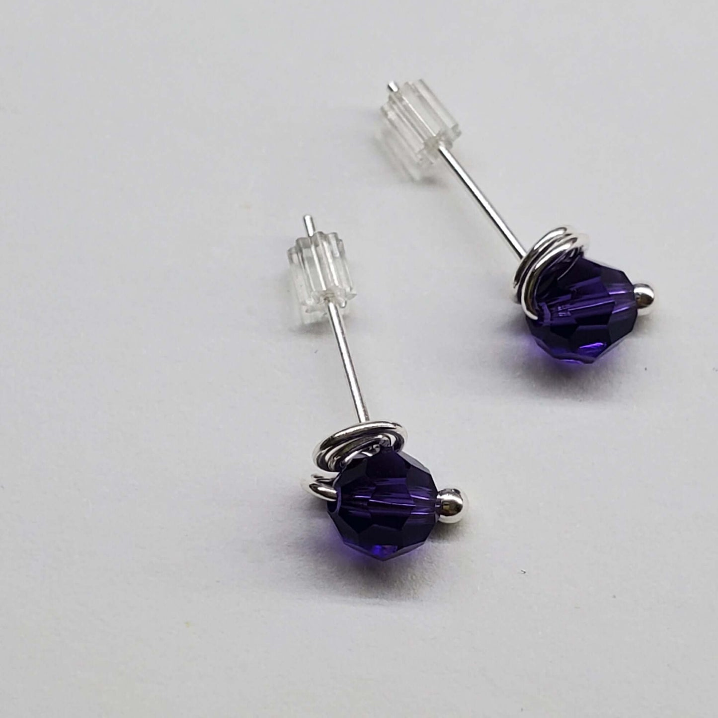 Handmade Sculpted 6mm Silver Spiral Crystal Stud Earrings Alexa Martha Designs