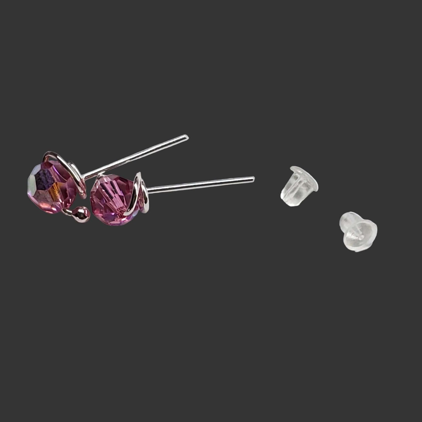 Handmade Sculpted 6mm Silver Spiral Crystal Stud Earrings Alexa Martha Designs