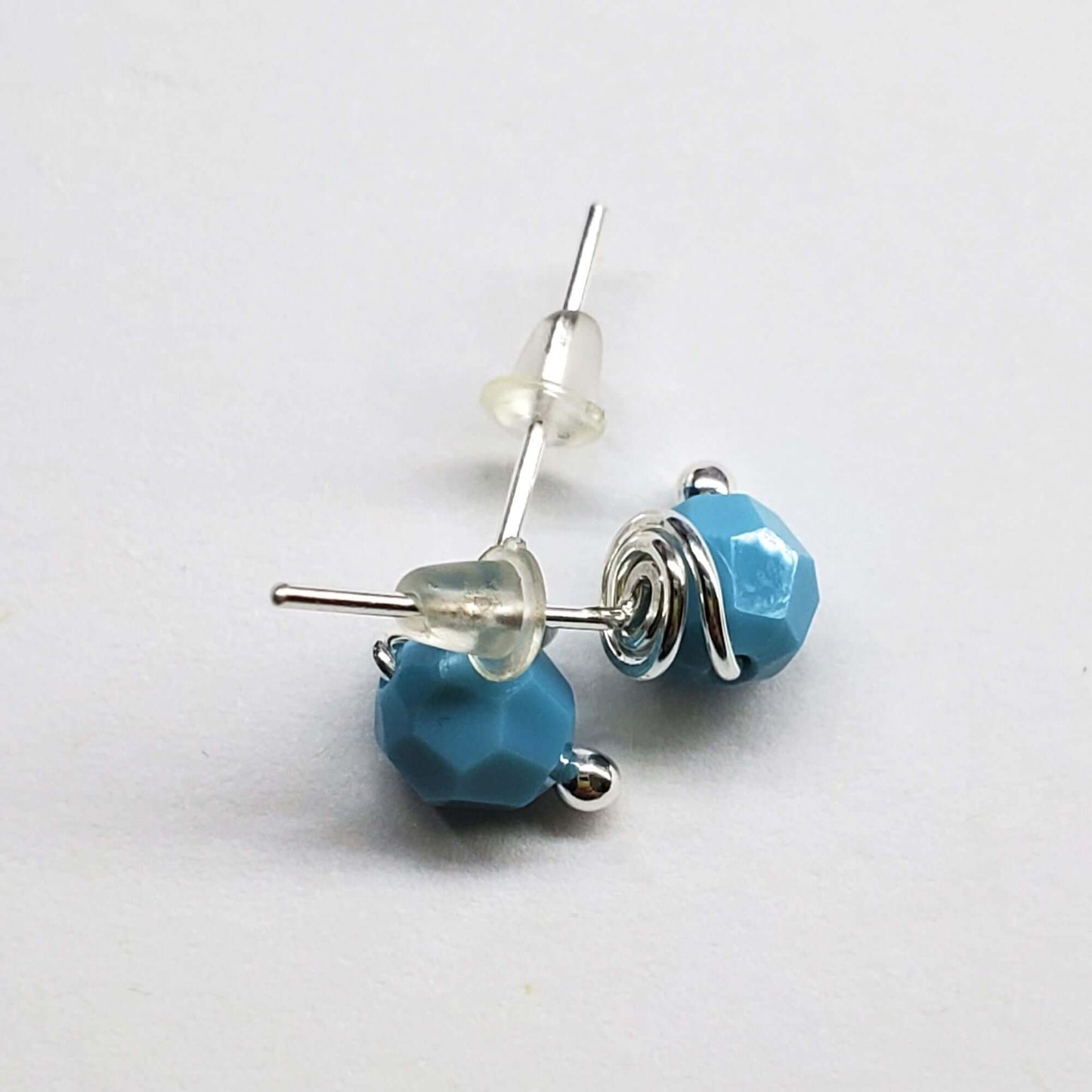 Handmade Sculpted 6mm Silver Spiral Crystal Stud Earrings Alexa Martha Designs