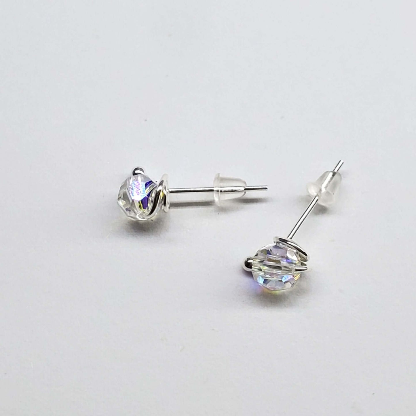 Handmade Sculpted 6mm Silver Spiral Crystal Stud Earrings Alexa Martha Designs