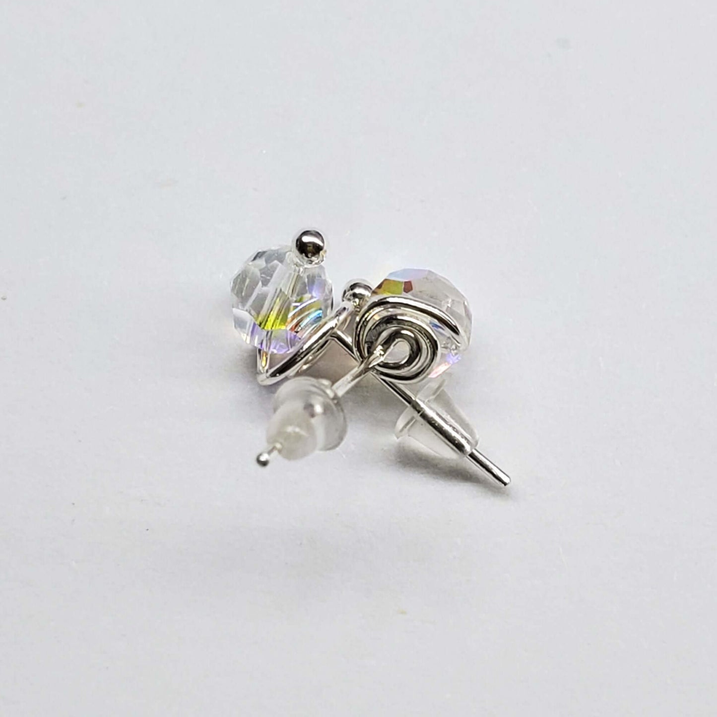 Handmade Sculpted 6mm Silver Spiral Crystal Stud Earrings Alexa Martha Designs