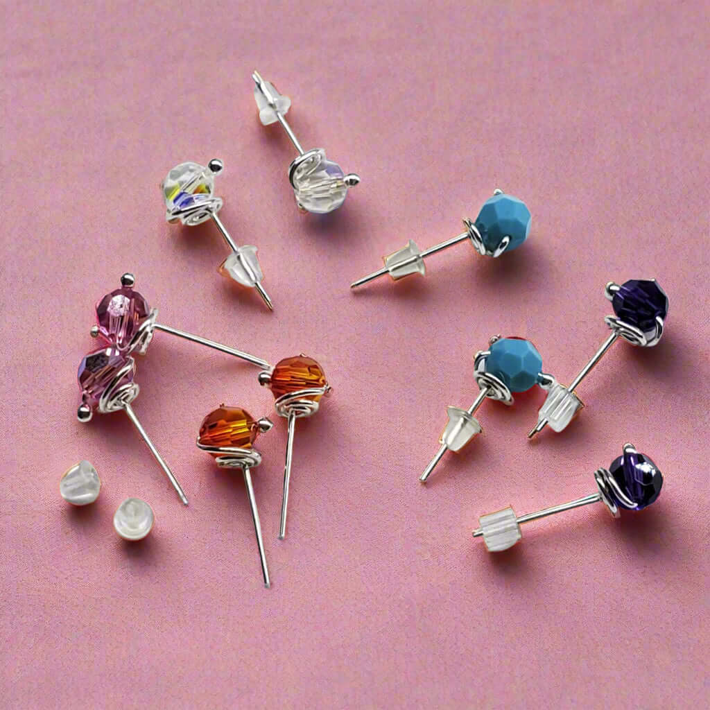 Handmade Sculpted 6mm Silver Spiral Crystal Stud Earrings Alexa Martha Designs