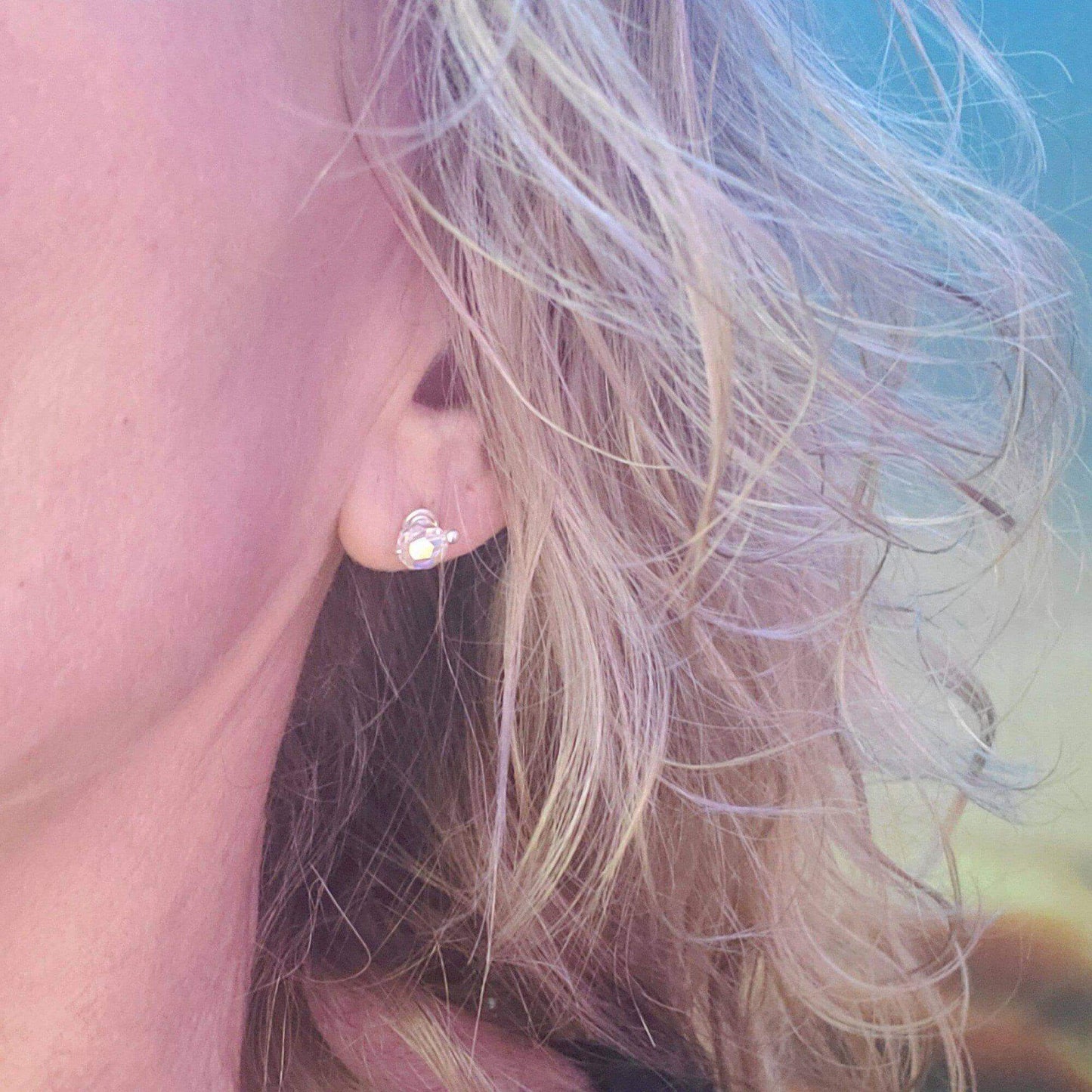 Handmade Sculpted 6mm Silver Spiral Crystal Stud Earrings Alexa Martha Designs