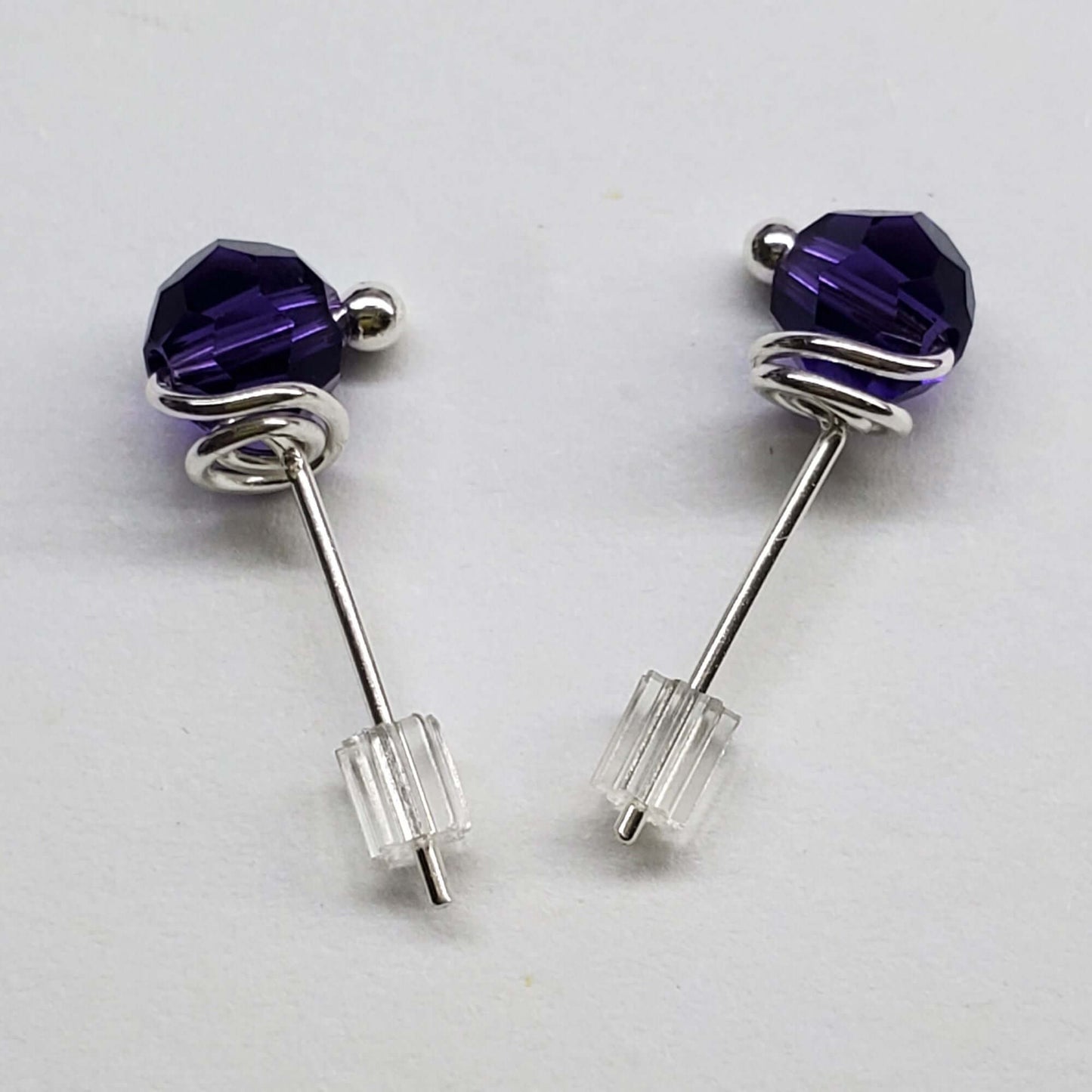 Handmade Sculpted 6mm Silver Spiral Crystal Stud Earrings Alexa Martha Designs