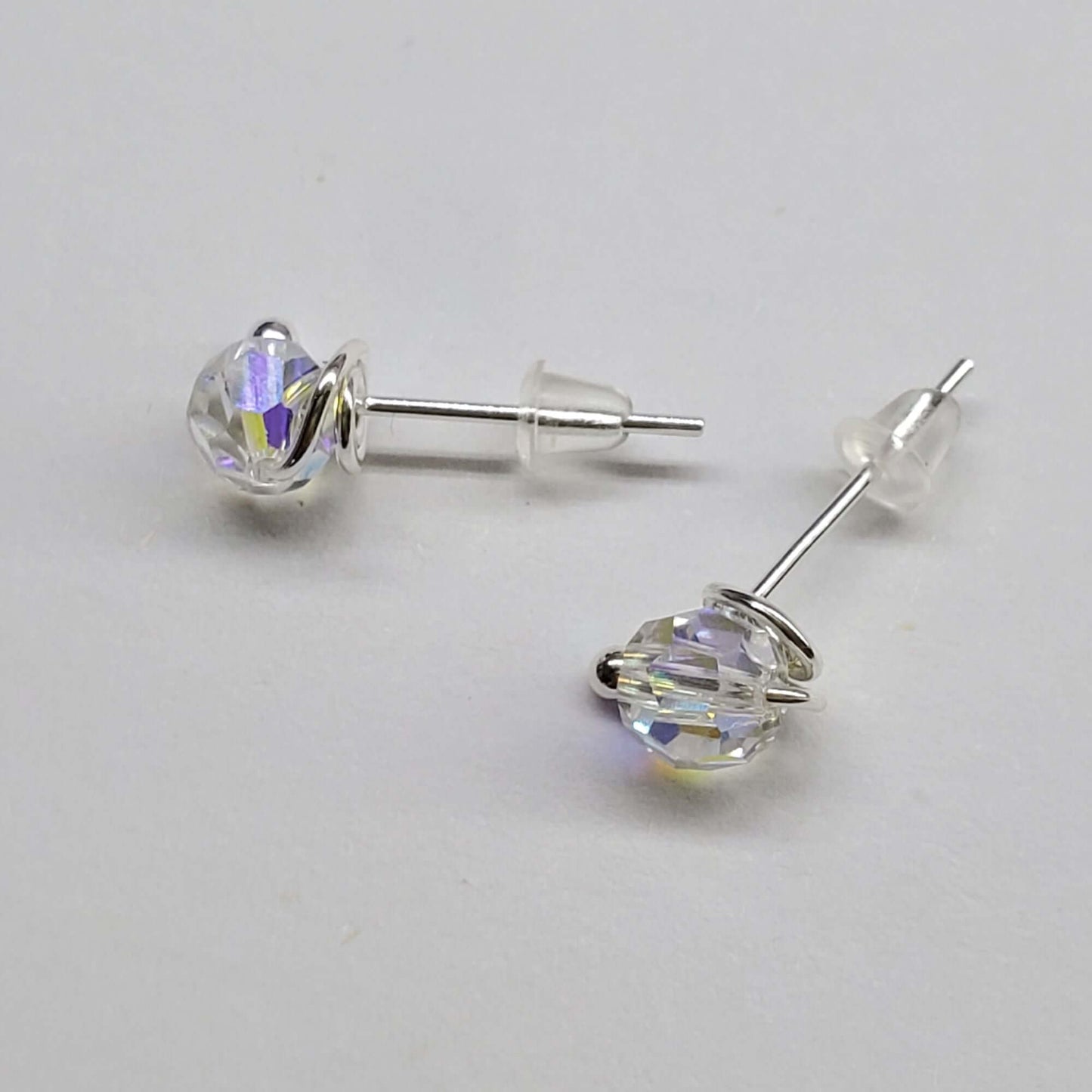 Handmade Sculpted 6mm Silver Spiral Crystal Stud Earrings Alexa Martha Designs
