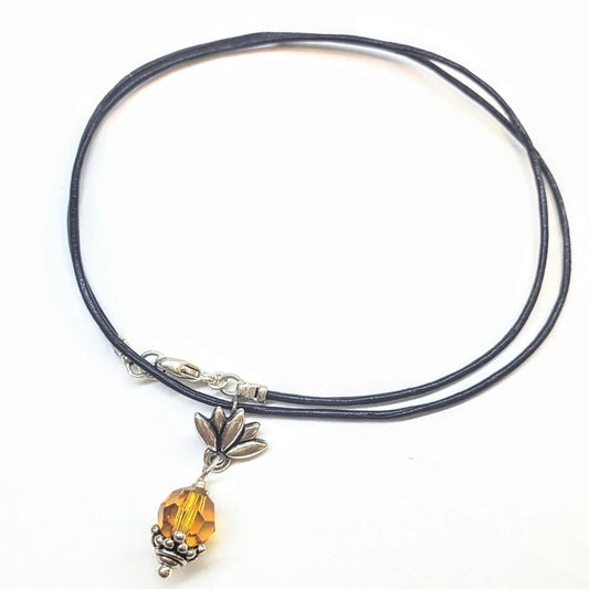 Silver Crystal Pineapple Leather Necklace Handmade by Alexa Martha