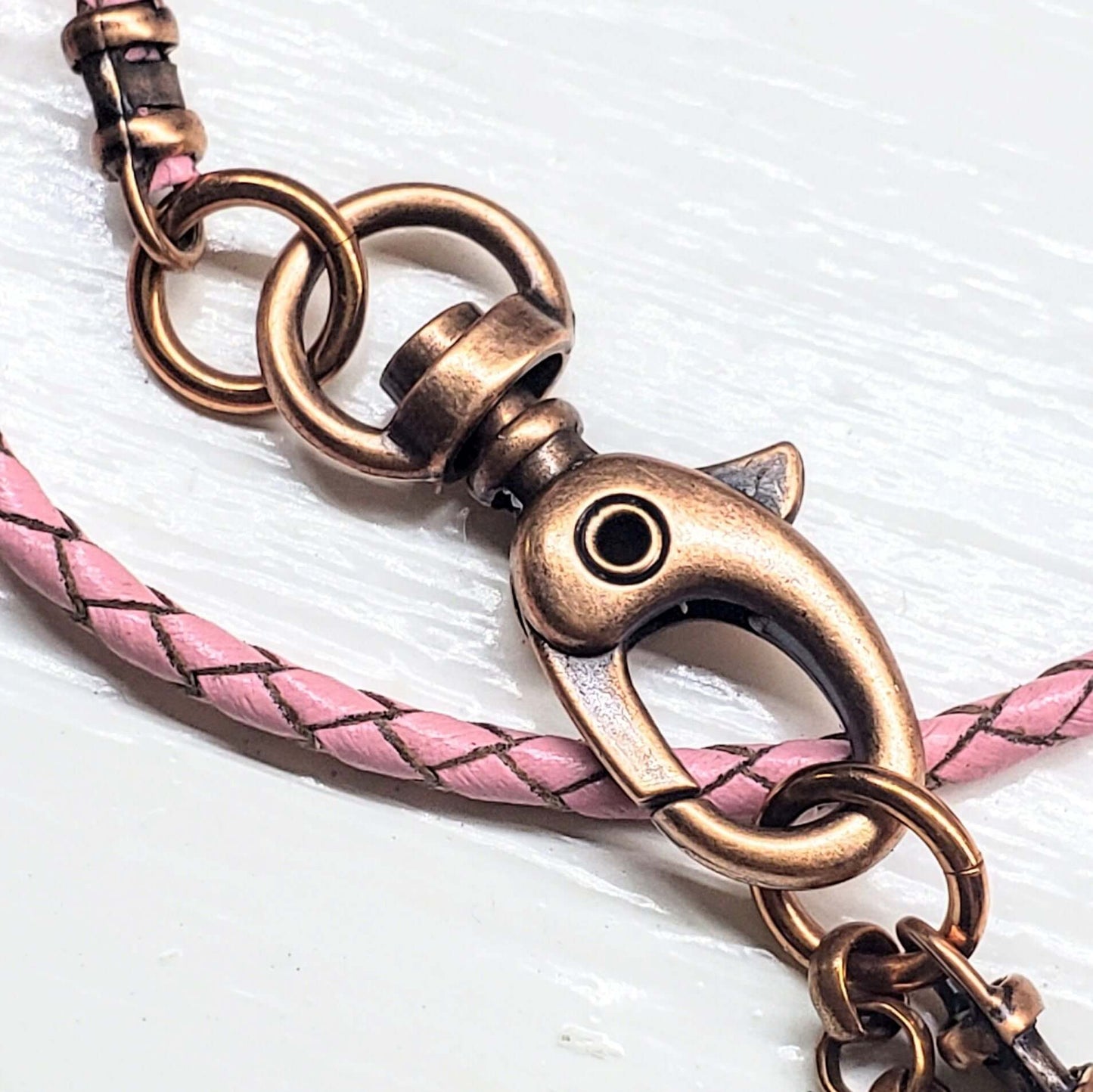 Pink Crystal Copper Bar Pendant Necklace Wire Sculpted Ribbon Handmade