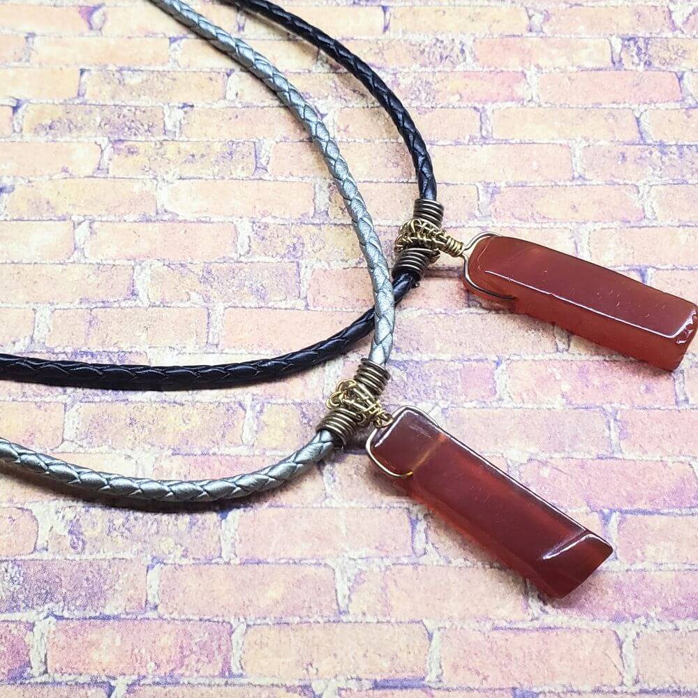 Raw Red Agate Wire Wrapped Bolo Necklace Handmade Rustic