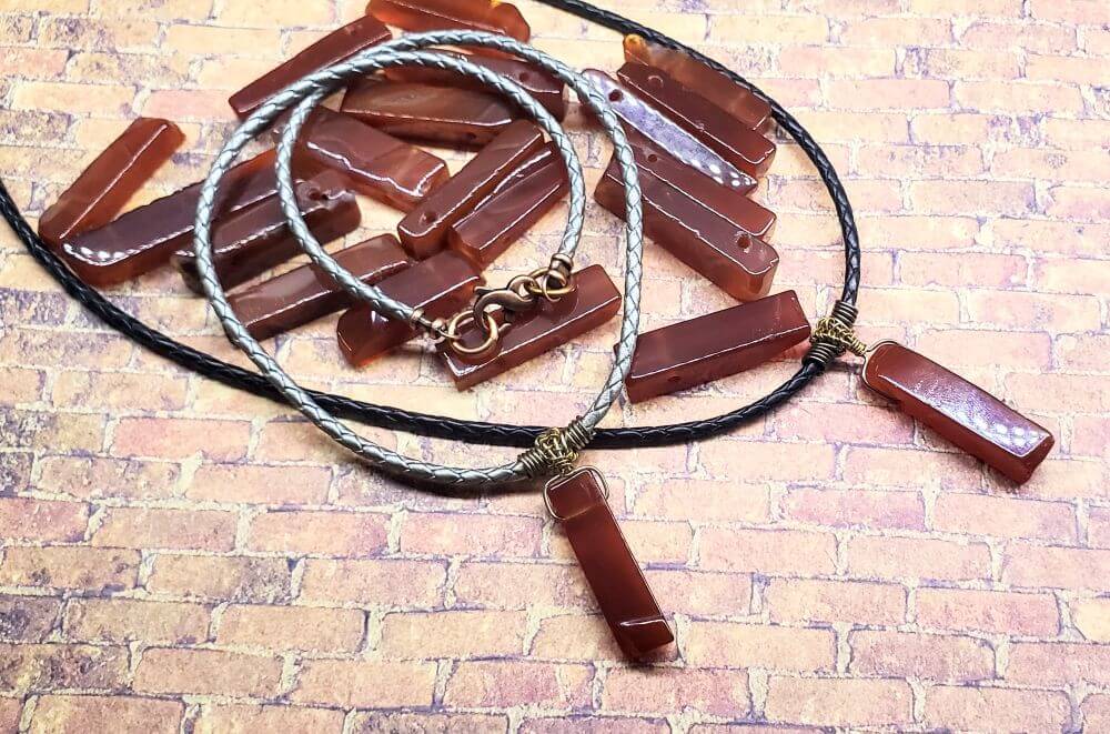 Raw Red Agate Wire Wrapped Bolo Necklace Handmade Rustic