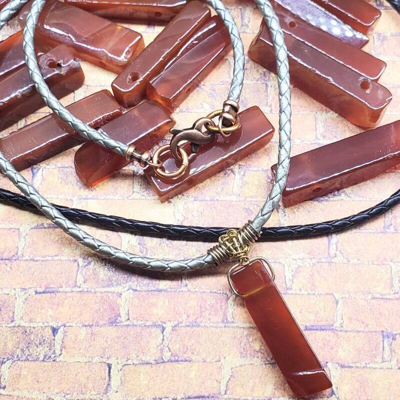 Raw Red Agate Wire Wrapped Bolo Necklace Handmade Rustic