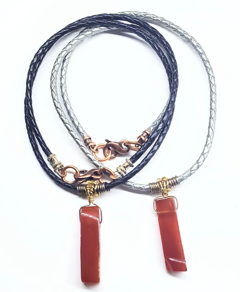 Raw Red Agate Wire Wrapped Bolo Necklace Handmade Rustic