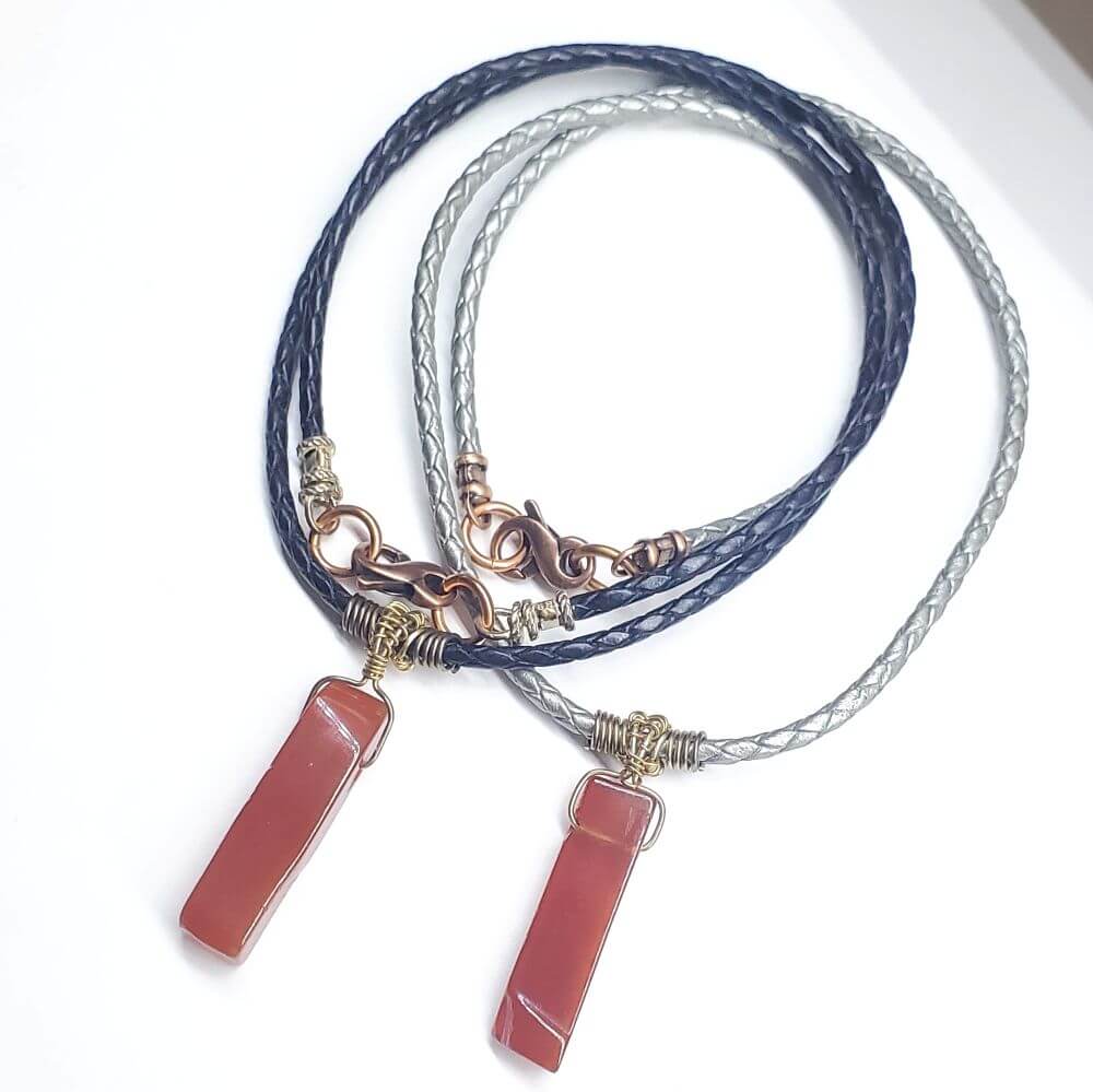 Raw Red Agate Wire Wrapped Bolo Necklace Handmade Rustic