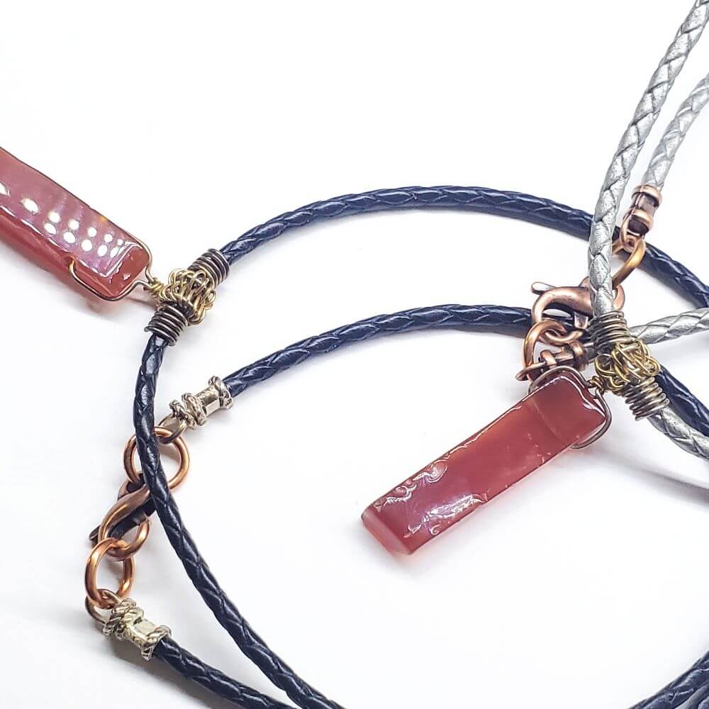 Raw Red Agate Wire Wrapped Bolo Necklace Handmade Rustic