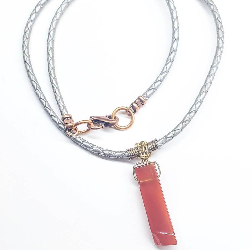 Raw Red Agate Wire Wrapped Bolo Necklace Handmade Rustic