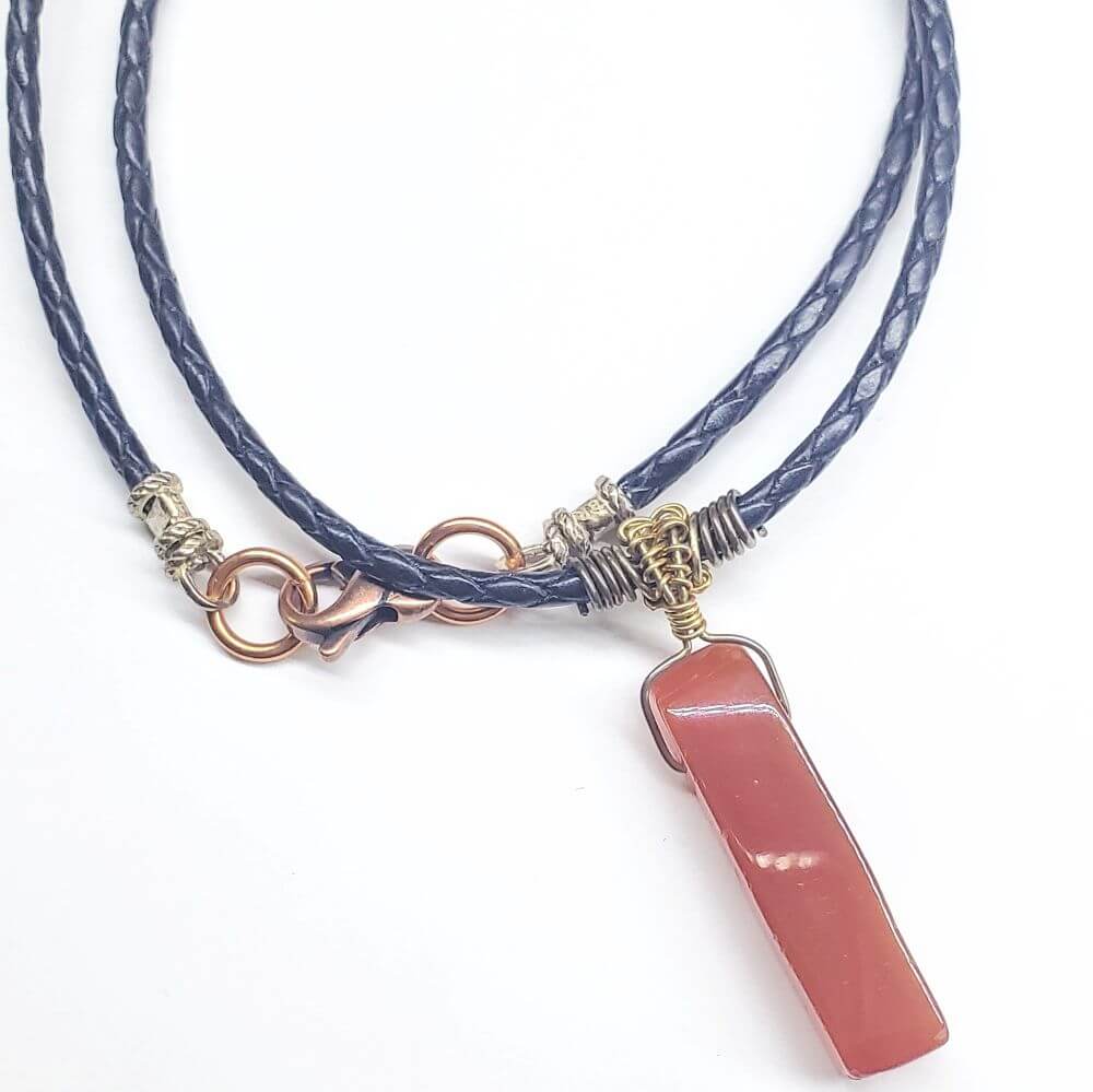 Raw Red Agate Wire Wrapped Bolo Necklace Handmade Rustic