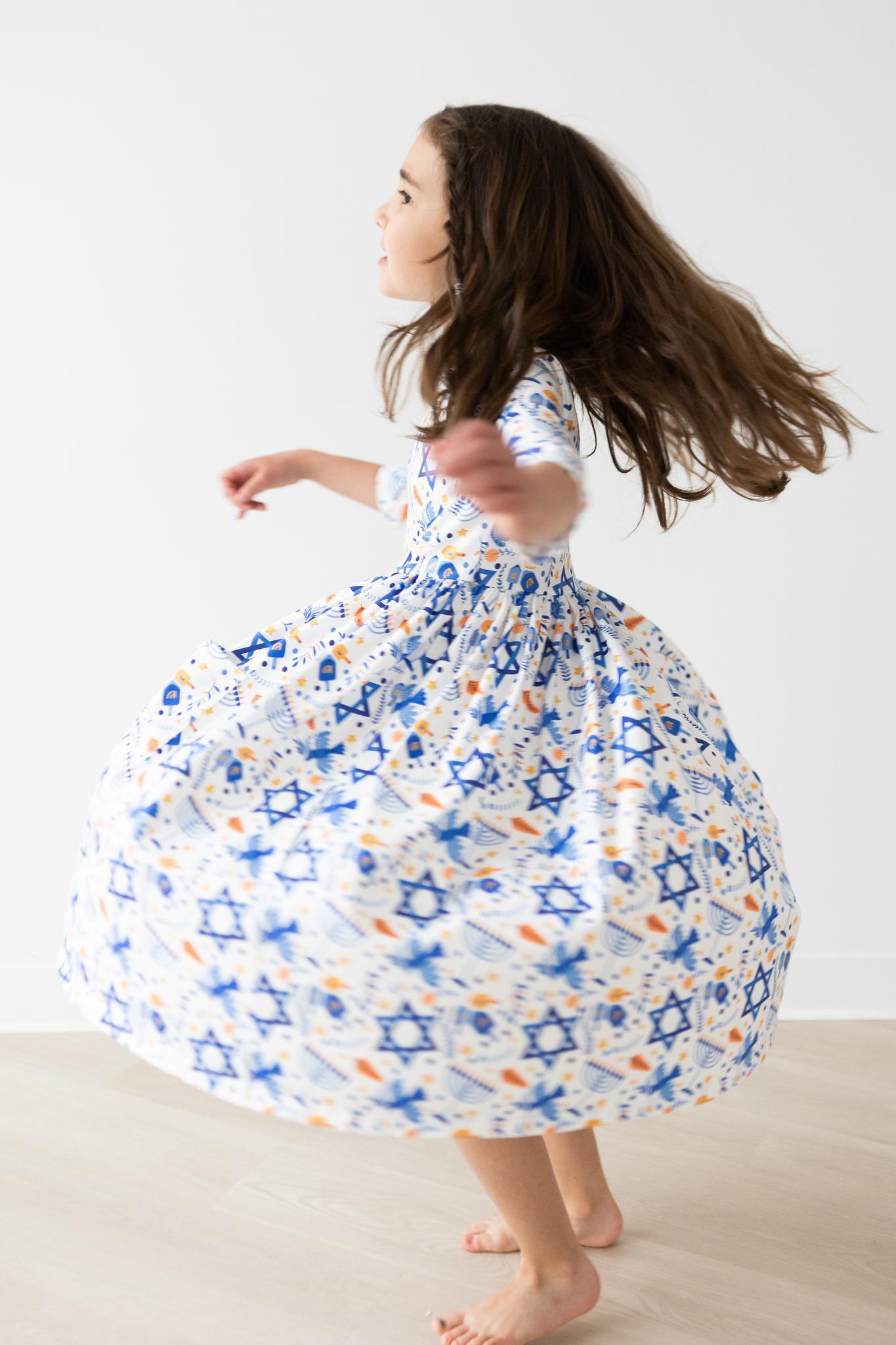 Happy Hanukkah 3/4 Sleeve Twirl Dress with Pocket Mila & Rose