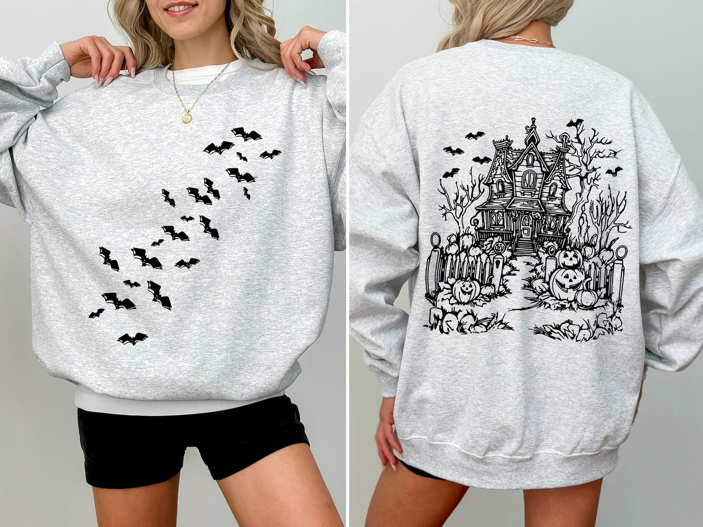 Haunted House Front and Back Retro Halloween Sweatshirt