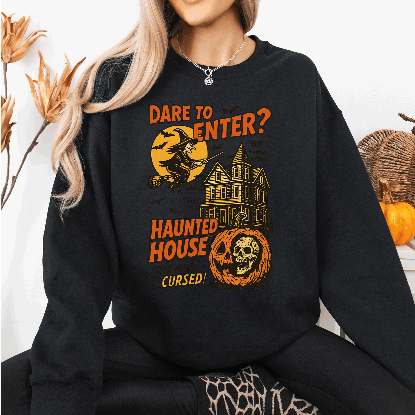 Haunted House Retro Spooky Witch Sweatshirt Refinery Number One