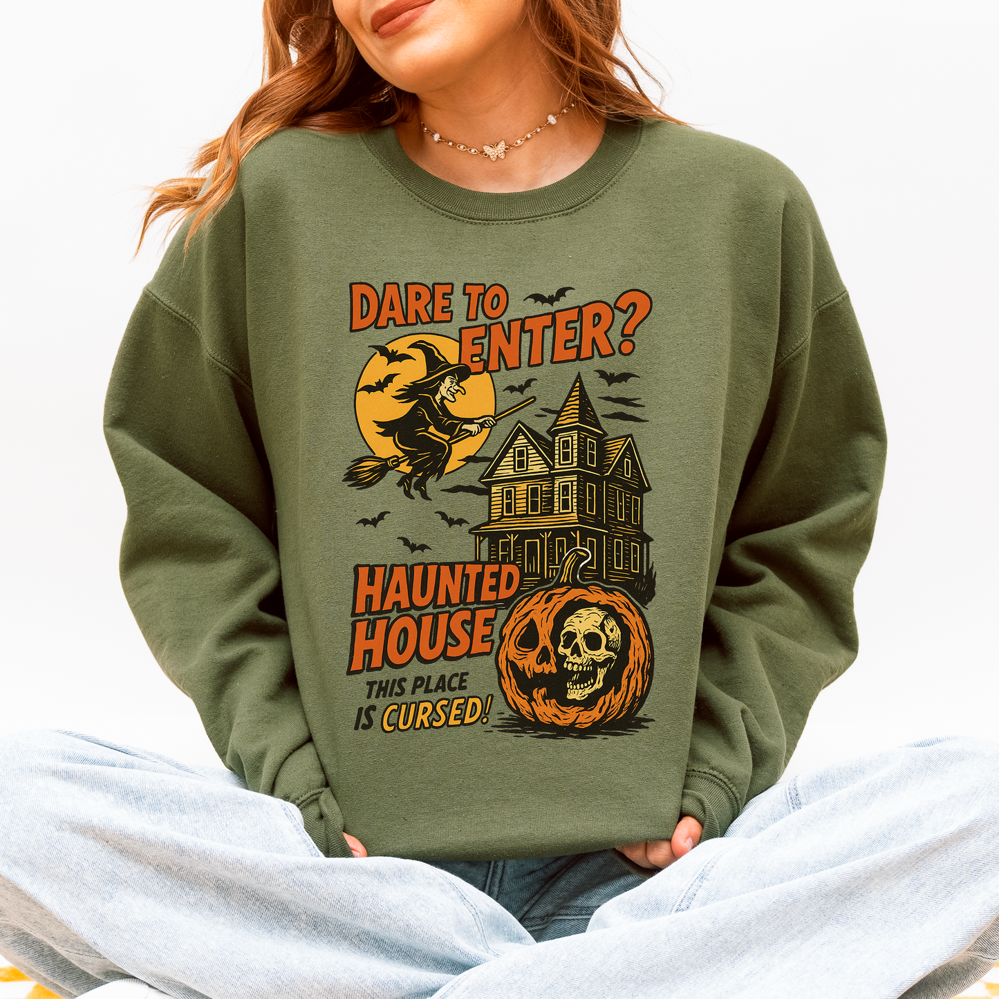 Haunted House Retro Spooky Witch Sweatshirt Refinery Number One