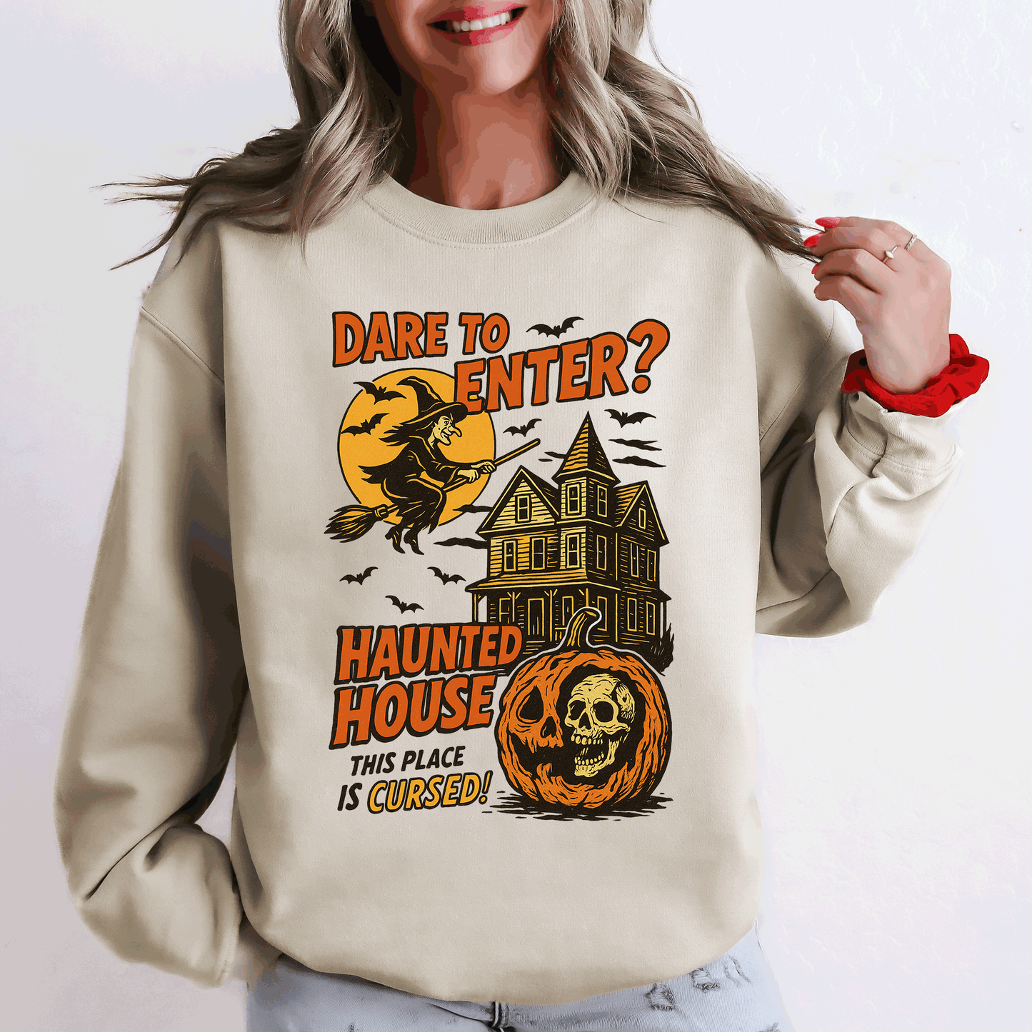 Haunted House Retro Spooky Witch Sweatshirt Refinery Number One