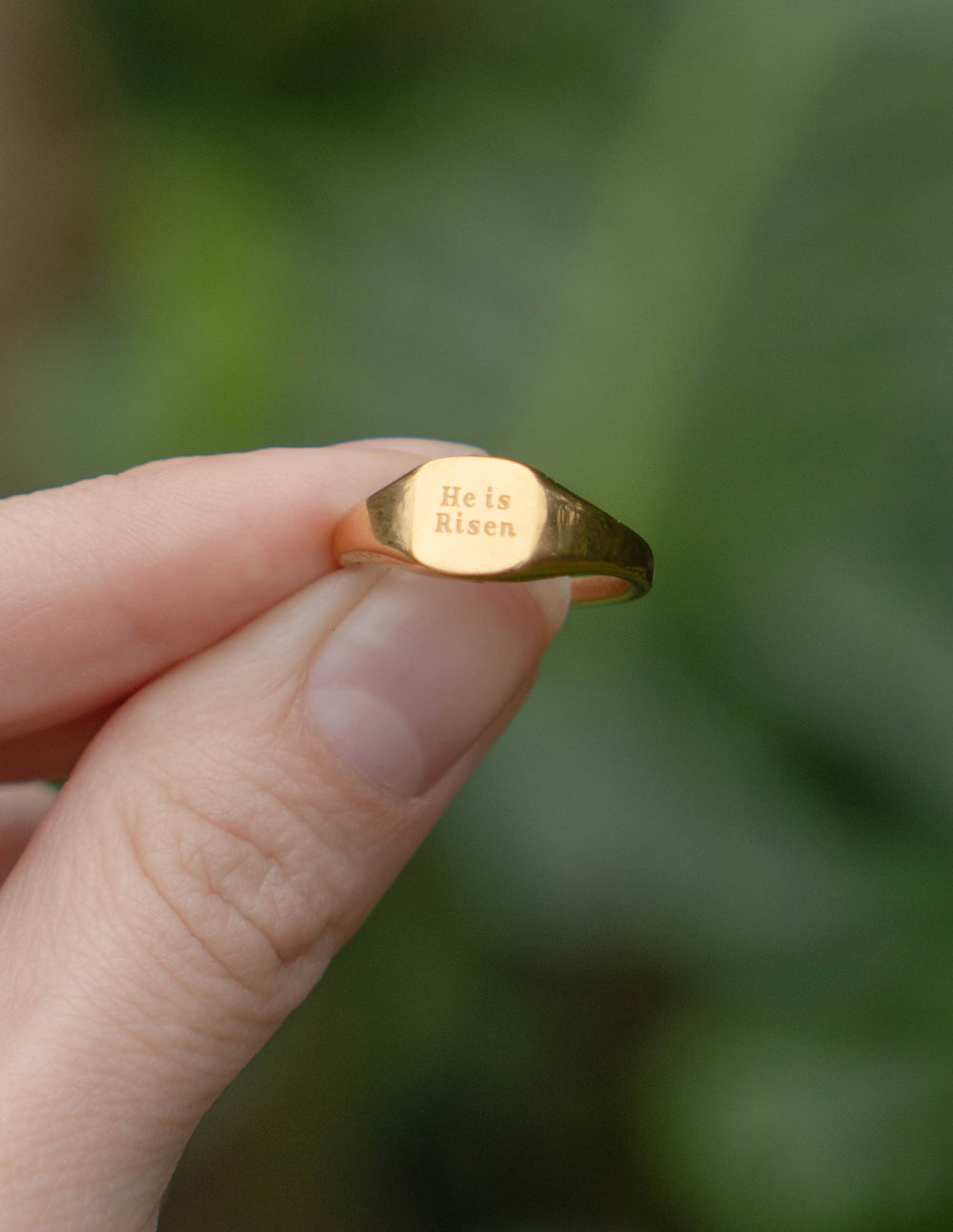 He Is Risen Signet Ring Symbol of Faith Jewelry