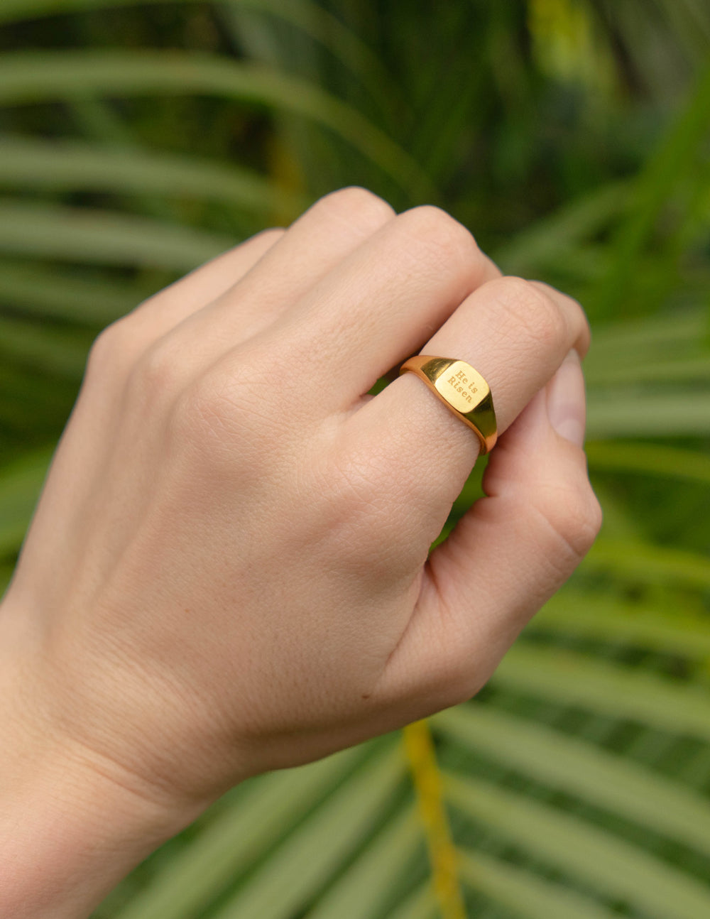He Is Risen Signet Ring Symbol of Faith Jewelry