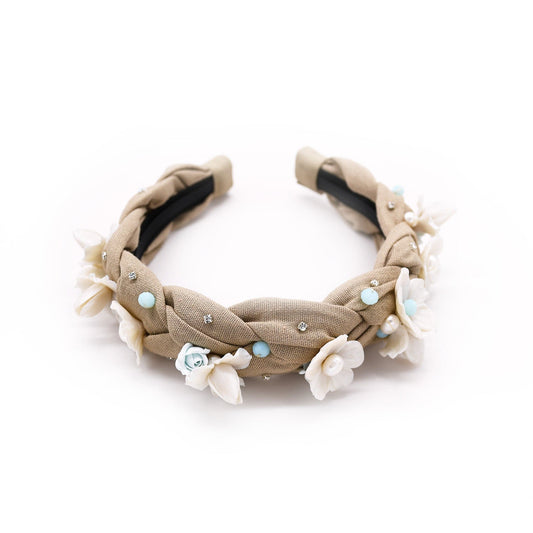 Floral Sand Color Braided Headband ADIBA